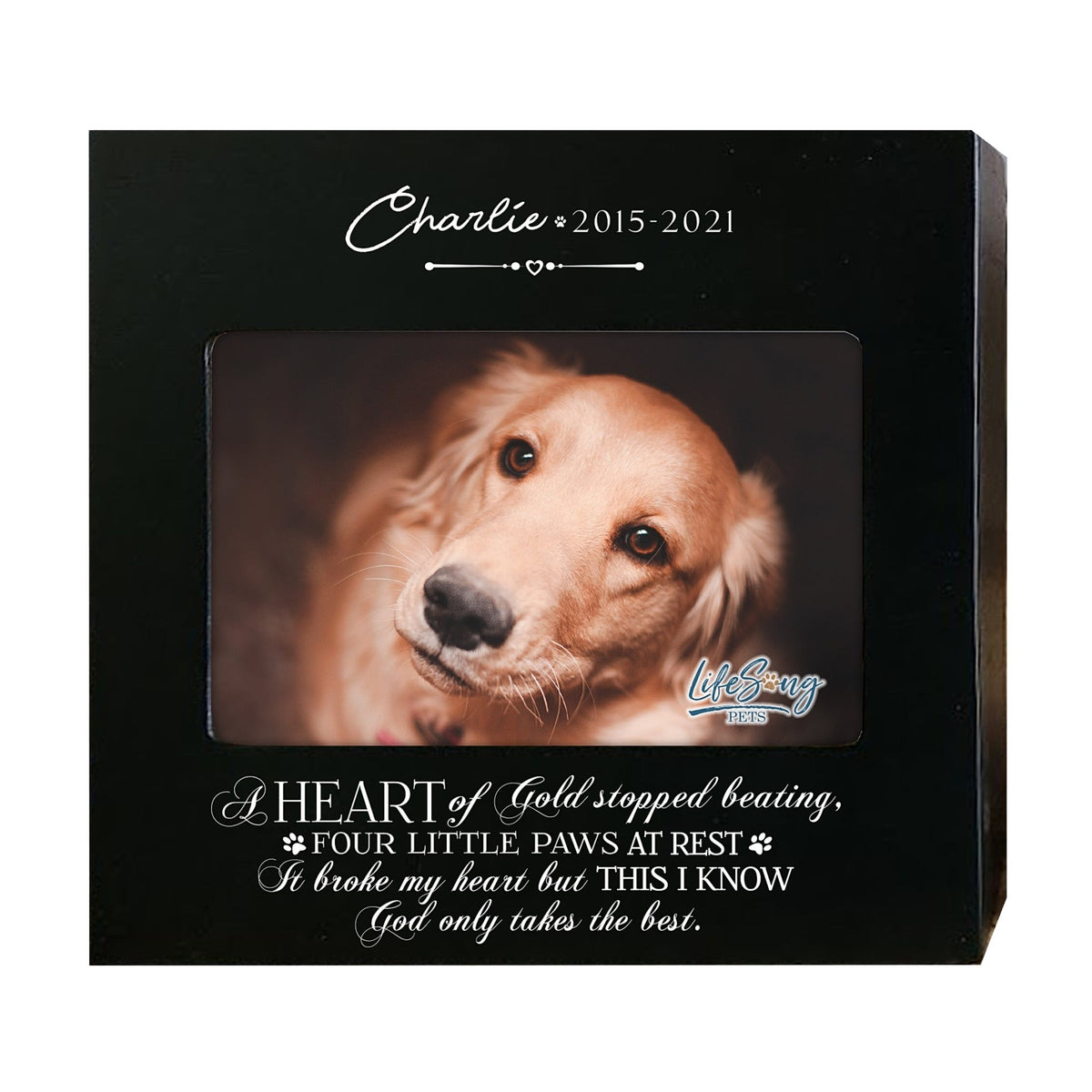 Personalized Wooden Pet Urn with Photo – Handcrafted Pet Remembrance Urn for Dogs &amp; Cats - A Heart Of Gold - LifeSong Milestones