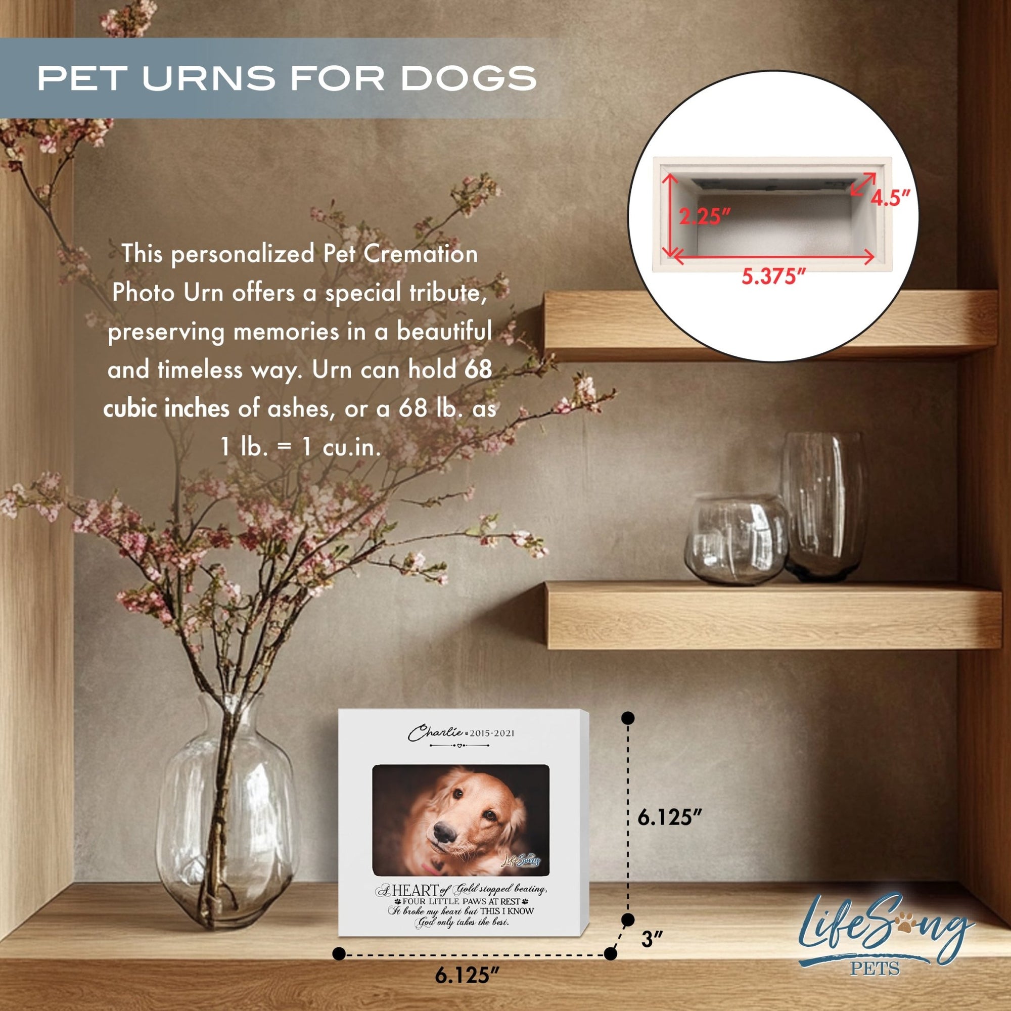 Personalized Wooden Pet Urn with Photo – Handcrafted Pet Remembrance Urn for Dogs & Cats - A Heart Of Gold - LifeSong Milestones