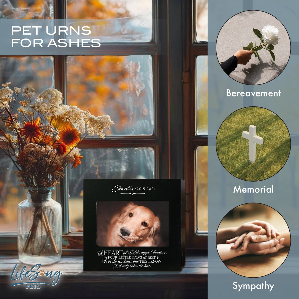 Personalized Wooden Pet Urn with Photo – Handcrafted Pet Remembrance Urn for Dogs & Cats - A Heart Of Gold - LifeSong Milestones