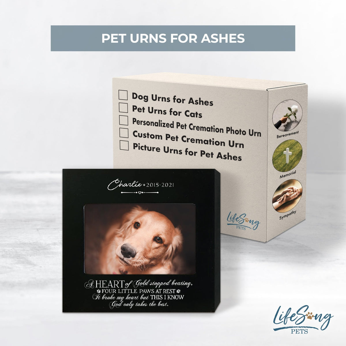 Personalized Wooden Pet Urn with Photo – Handcrafted Pet Remembrance Urn for Dogs & Cats - A Heart Of Gold - LifeSong Milestones