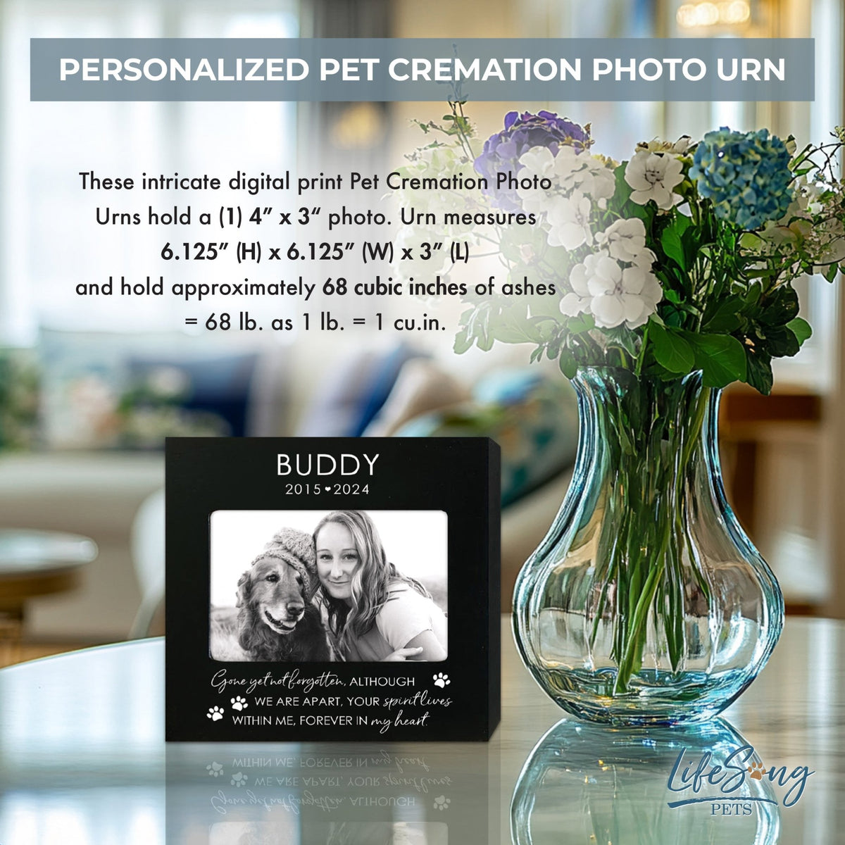 Personalized Wooden Pet Urn with Photo – Handcrafted Pet Remembrance Urn for Dogs & Cats - Gone Yet Not Forgotten - LifeSong Milestones