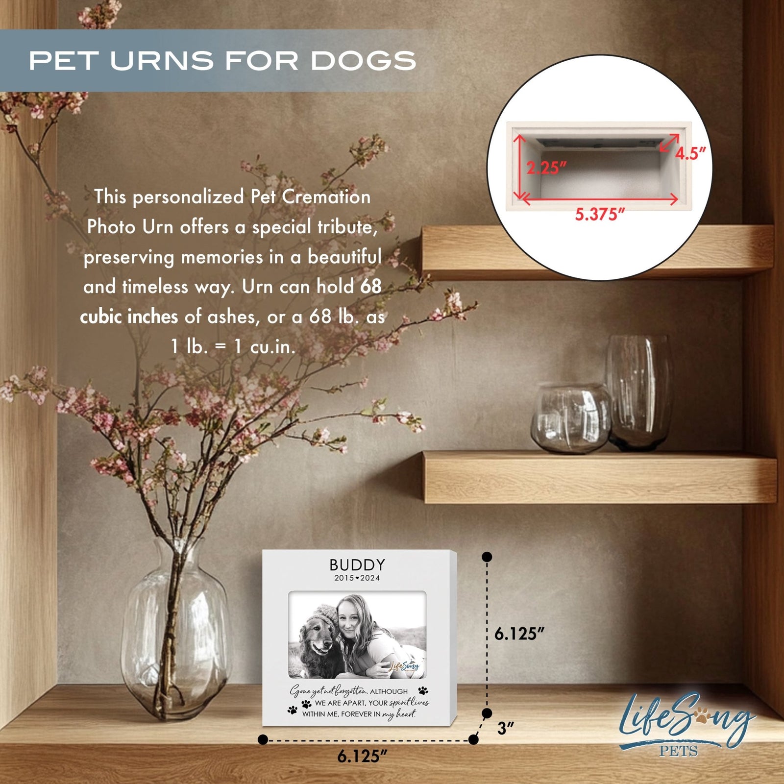 Personalized Wooden Pet Urn with Photo – Handcrafted Pet Remembrance Urn for Dogs & Cats - Gone Yet Not Forgotten - LifeSong Milestones