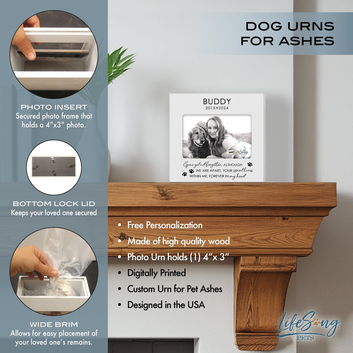 Personalized Wooden Pet Urn with Photo – Handcrafted Pet Remembrance Urn for Dogs & Cats - Gone Yet Not Forgotten - LifeSong Milestones