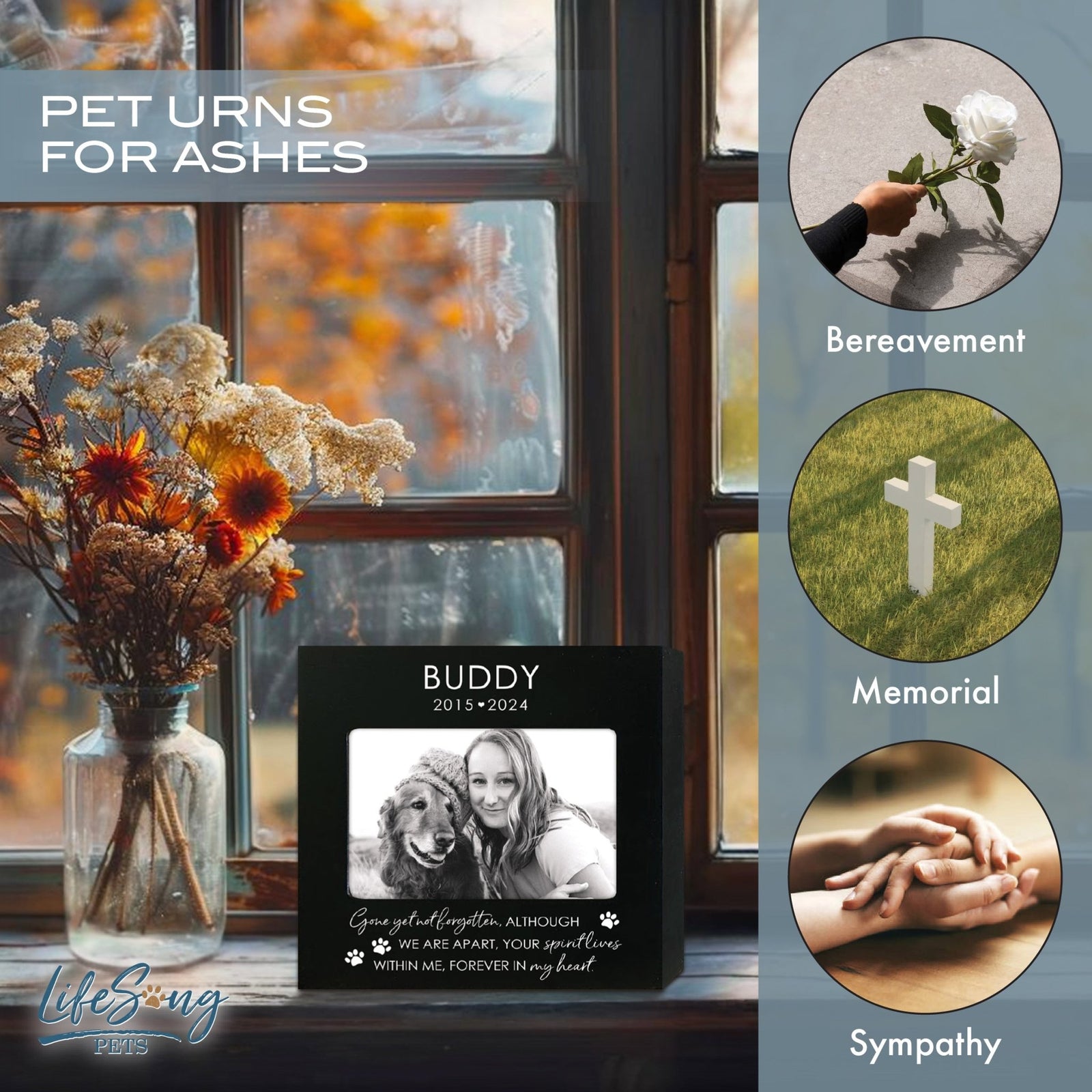 Personalized Wooden Pet Urn with Photo – Handcrafted Pet Remembrance Urn for Dogs & Cats - Gone Yet Not Forgotten - LifeSong Milestones