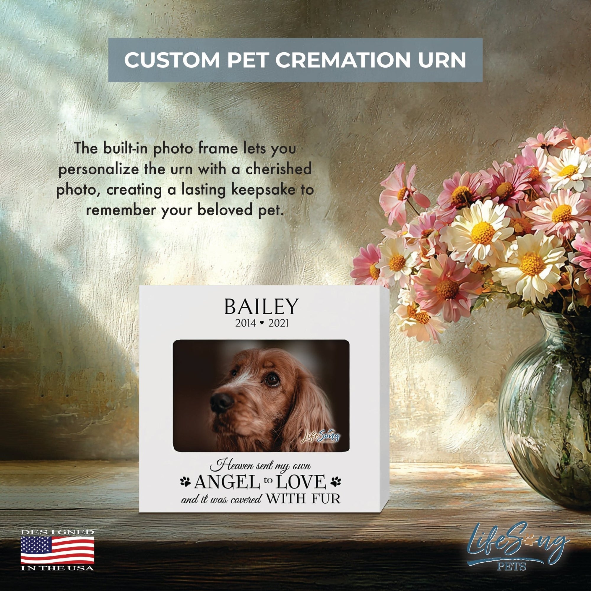 Personalized Wooden Pet Urn with Photo – Handcrafted Pet Remembrance Urn for Dogs & Cats - Heaven Sent - LifeSong Milestones
