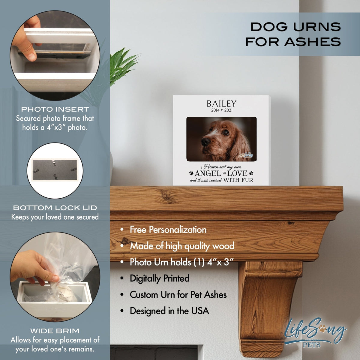 Personalized Wooden Pet Urn with Photo – Handcrafted Pet Remembrance Urn for Dogs & Cats - Heaven Sent - LifeSong Milestones