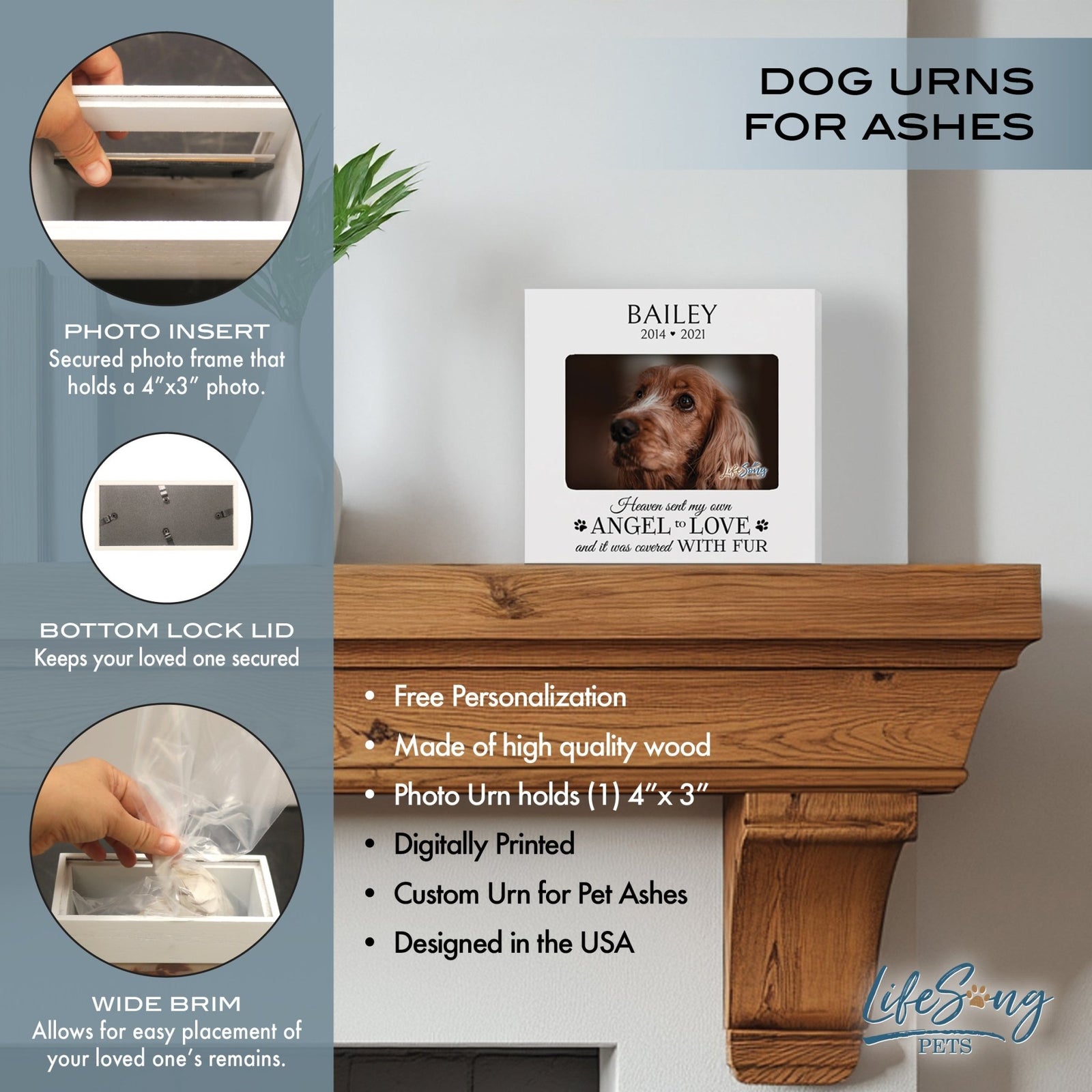 Personalized Wooden Pet Urn with Photo – Handcrafted Pet Remembrance Urn for Dogs & Cats - Heaven Sent - LifeSong Milestones