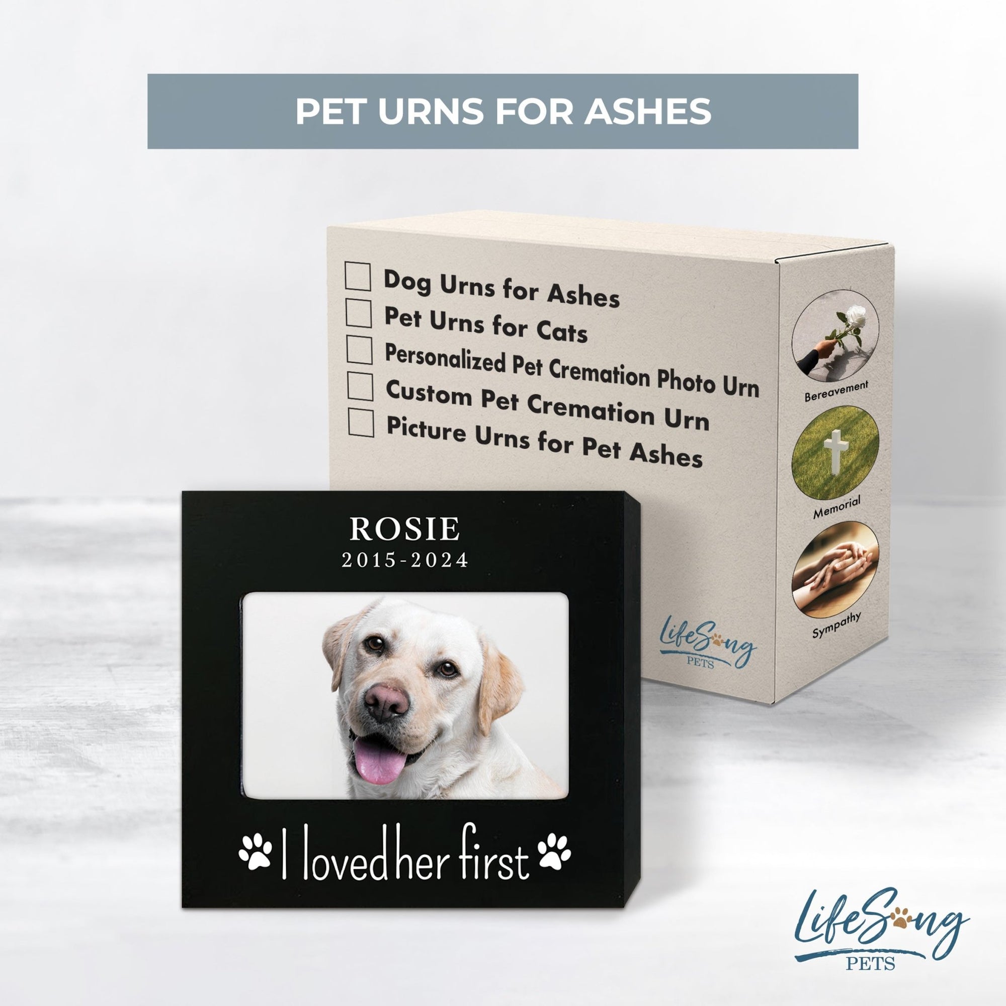 Personalized Wooden Pet Urn with Photo – Handcrafted Pet Remembrance Urn for Dogs & Cats - I Loved Her First - LifeSong Milestones