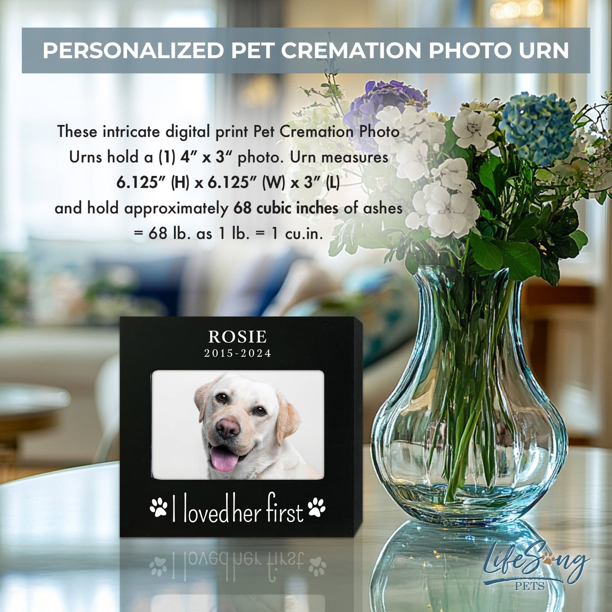 Personalized Wooden Pet Urn with Photo – Handcrafted Pet Remembrance Urn for Dogs & Cats - I Loved Her First - LifeSong Milestones