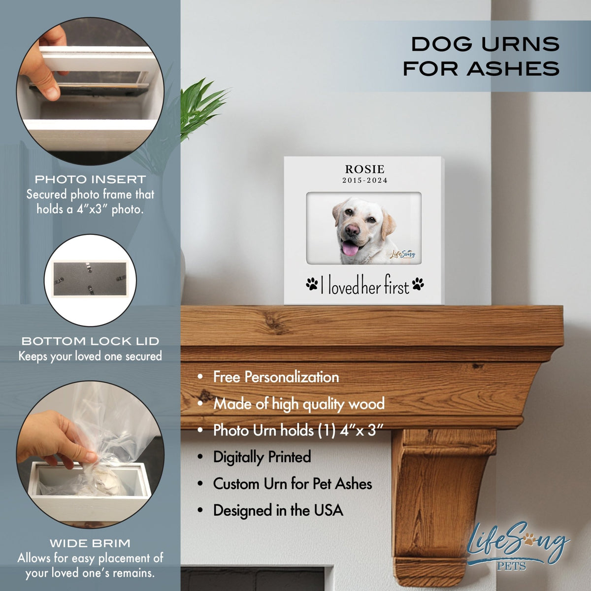Personalized Wooden Pet Urn with Photo – Handcrafted Pet Remembrance Urn for Dogs & Cats - I Loved Her First - LifeSong Milestones
