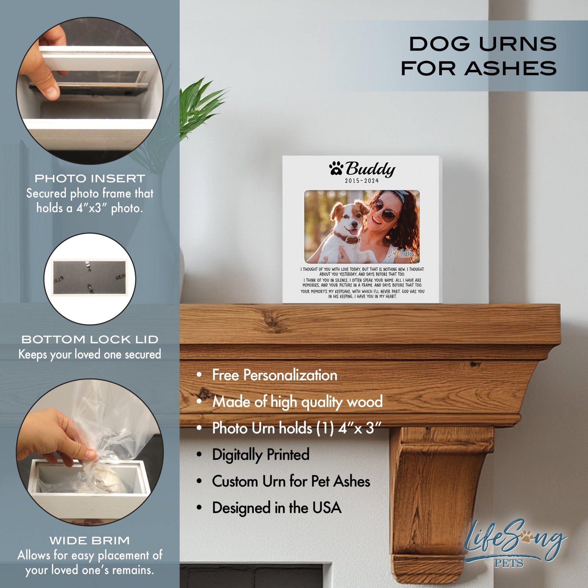 Personalized Wooden Pet Urn with Photo – Handcrafted Pet Remembrance Urn for Dogs & Cats - I Thought Of You - LifeSong Milestones