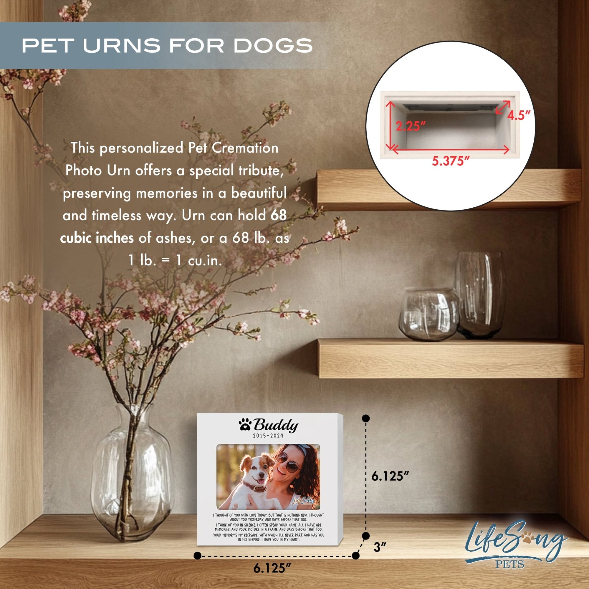 Personalized Wooden Pet Urn with Photo – Handcrafted Pet Remembrance Urn for Dogs & Cats - I Thought Of You - LifeSong Milestones