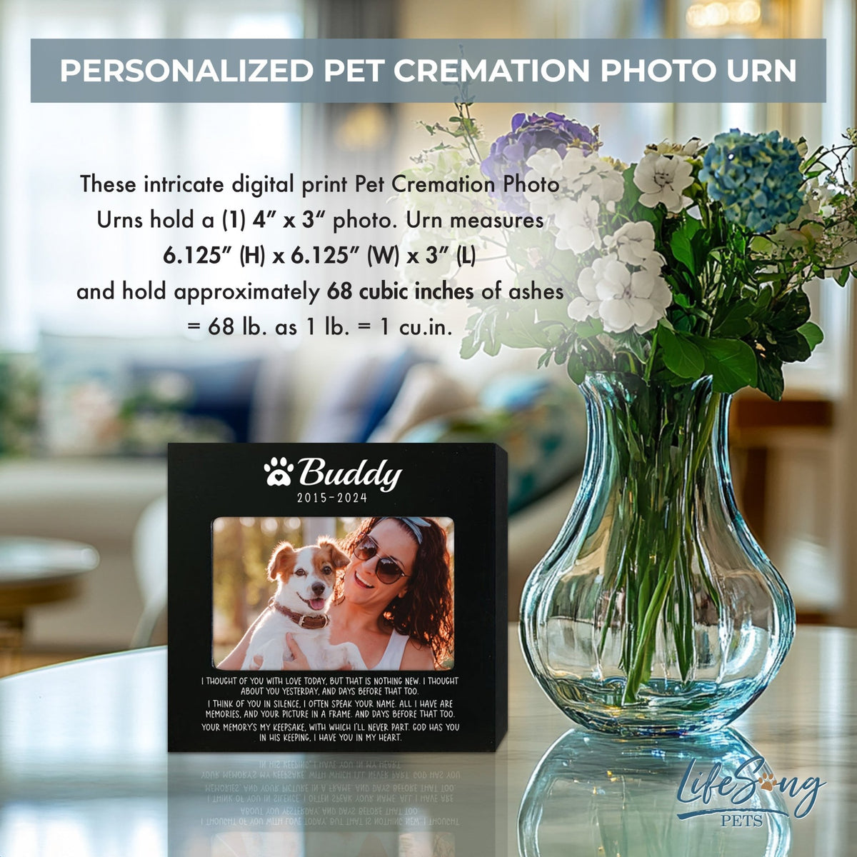 Personalized Wooden Pet Urn with Photo – Handcrafted Pet Remembrance Urn for Dogs & Cats - I Thought Of You - LifeSong Milestones