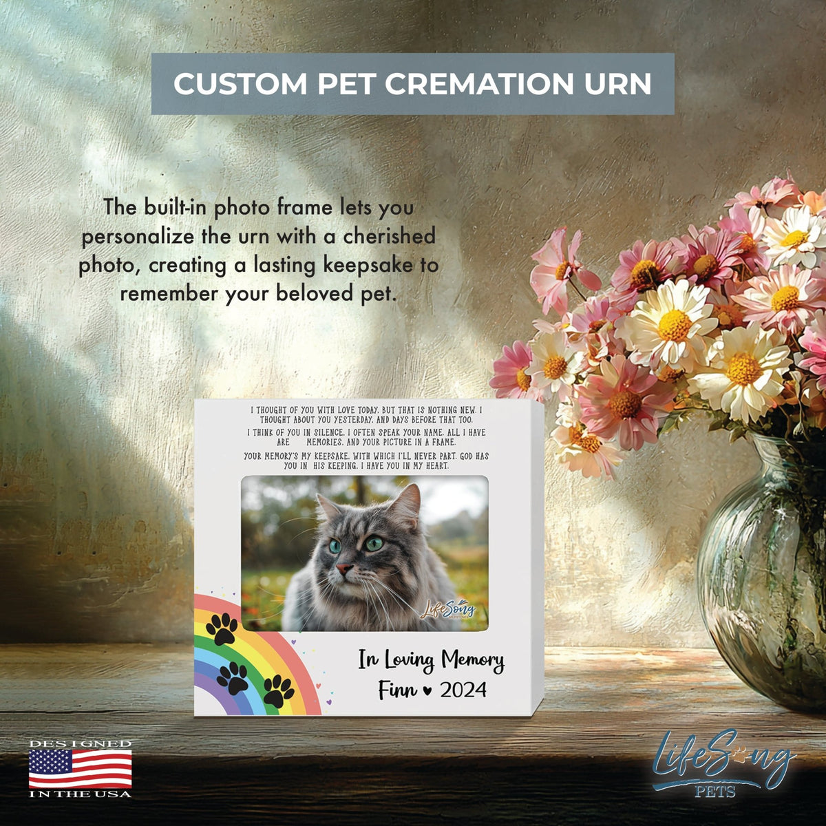 Personalized Wooden Pet Urn with Photo – Handcrafted Pet Remembrance Urn for Dogs & Cats - In Loving Memory - LifeSong Milestones