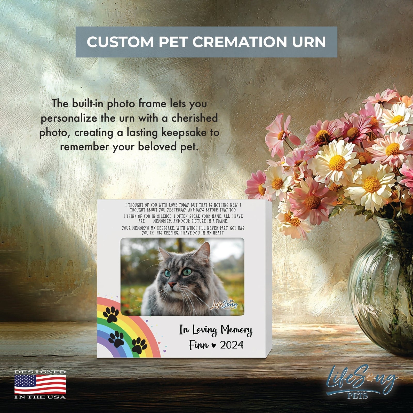 Personalized Wooden Pet Urn with Photo – Handcrafted Pet Remembrance Urn for Dogs & Cats - In Loving Memory - LifeSong Milestones