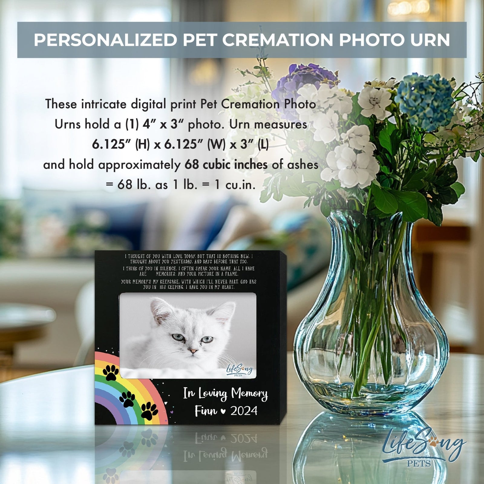 Personalized Wooden Pet Urn with Photo – Handcrafted Pet Remembrance Urn for Dogs & Cats - In Loving Memory - LifeSong Milestones