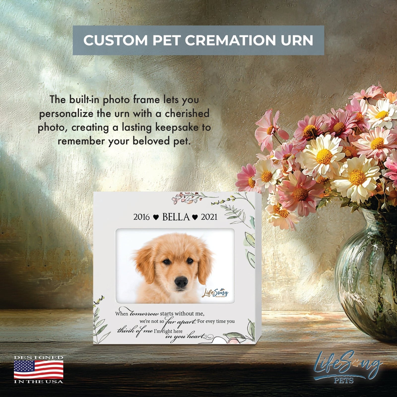 Personalized Wooden Pet Urn with Photo – Handcrafted Pet Remembrance Urn for Dogs & Cats - When Tomorrow Starts - LifeSong Milestones