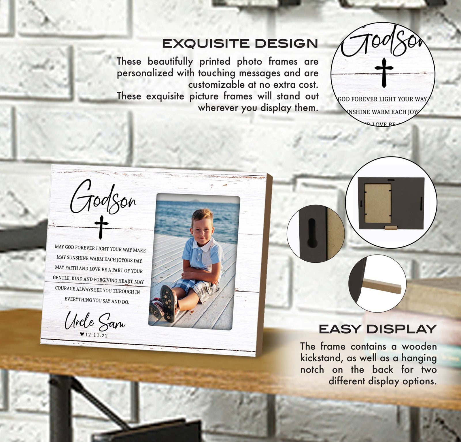 Personalized Wooden Picture Frame for Godson - LifeSong Milestones
