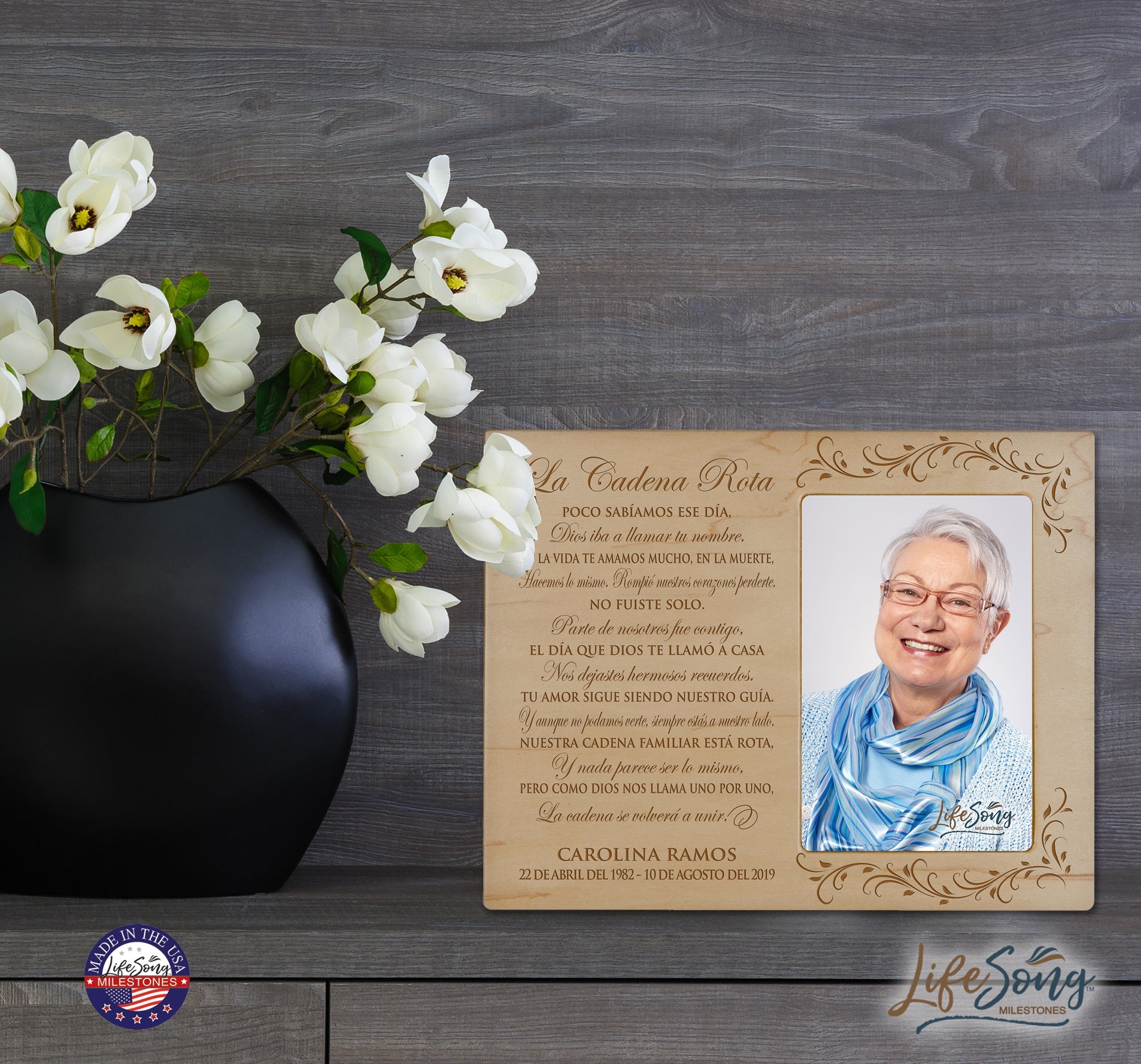 Personalized Wooden Picture Frame holds 4x6 photo La Cadena Rota - LifeSong Milestones