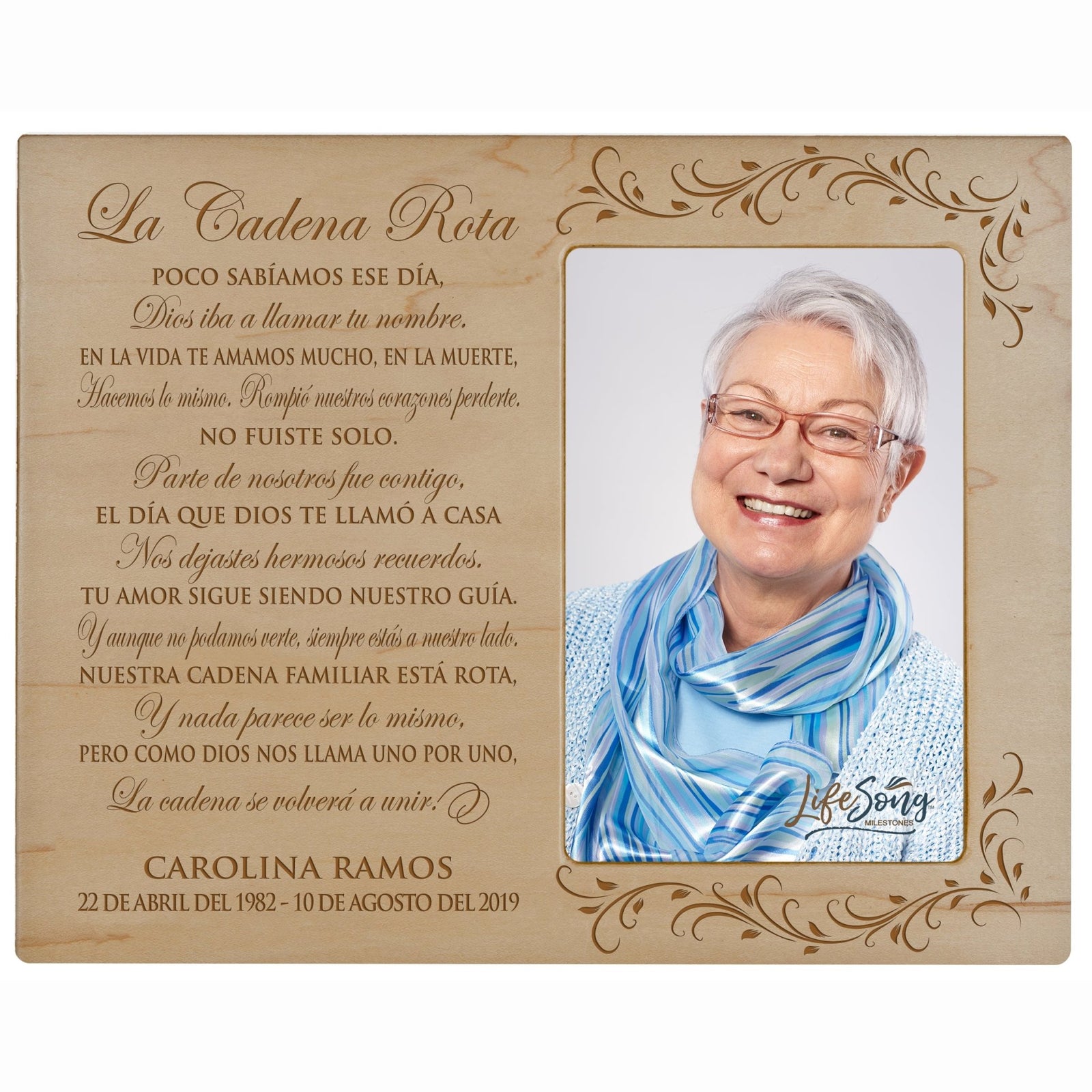 Personalized Wooden Picture Frame holds 4x6 photo La Cadena Rota - LifeSong Milestones