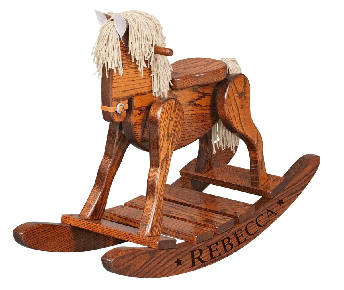 Solid wood rocking horse isolated on white background