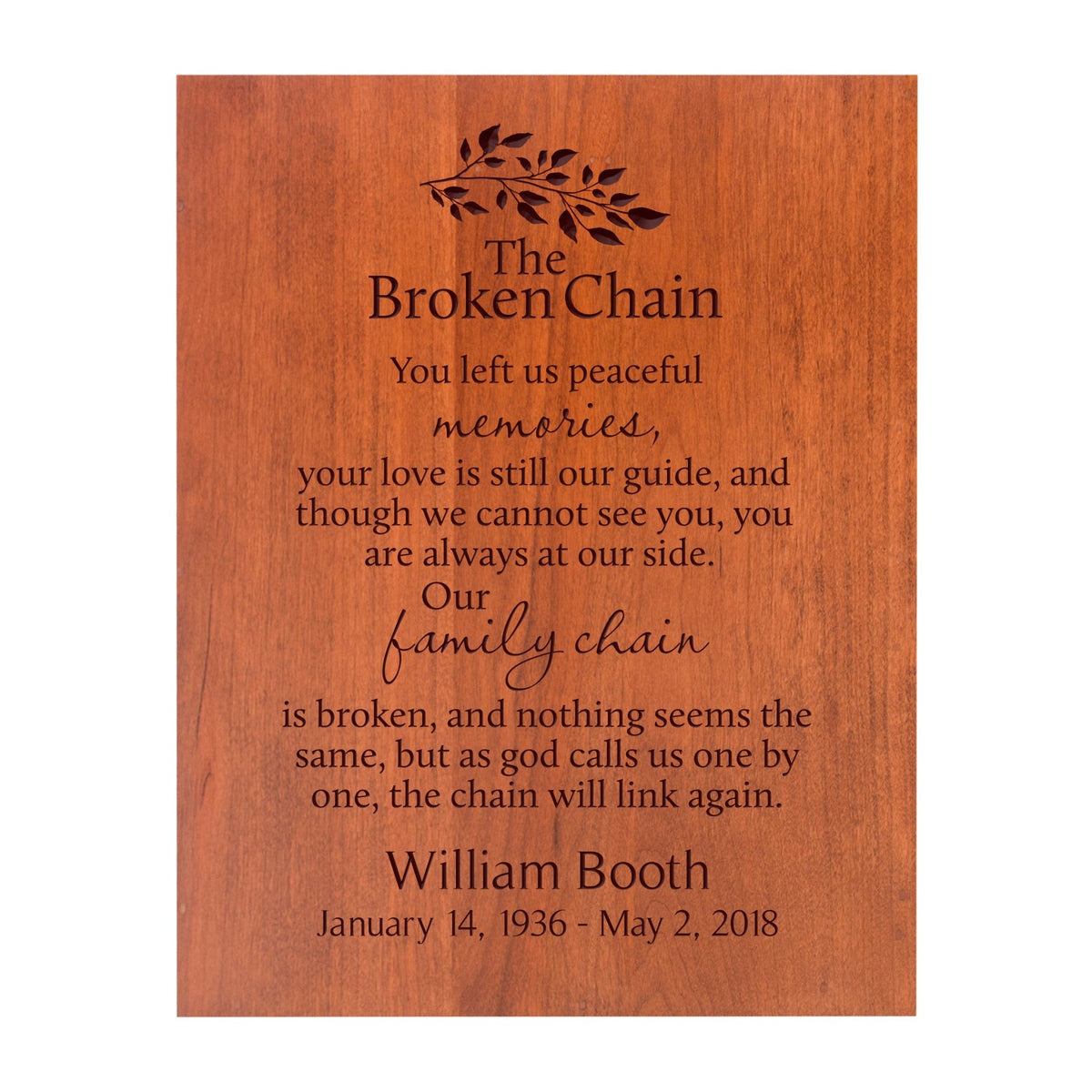 Personalized Wooden Scattering Urn for Adult Human Ashes holds 184 cu in The Broken Chain - LifeSong Milestones