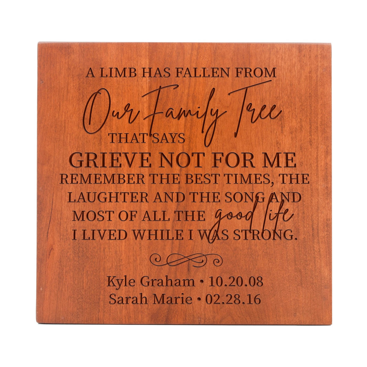 Personalized Wooden Scattering Urn for Adult Human Ashes holds 184 cu.in A Limb Has Fallen - LifeSong Milestones