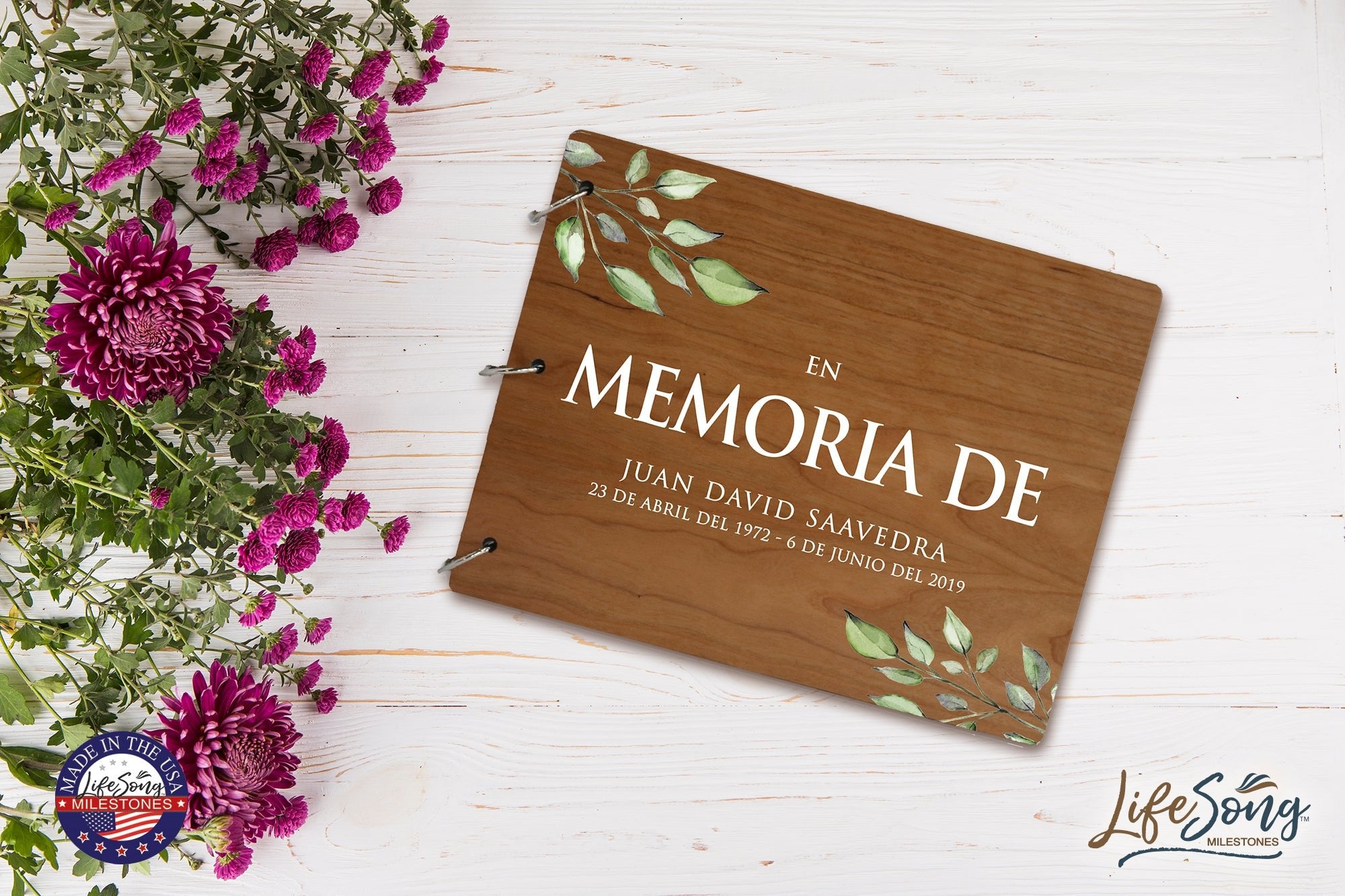 Personalized Wooden Spanish Memorial Guestbook 8.5x11 In Loving Memory - LifeSong Milestones