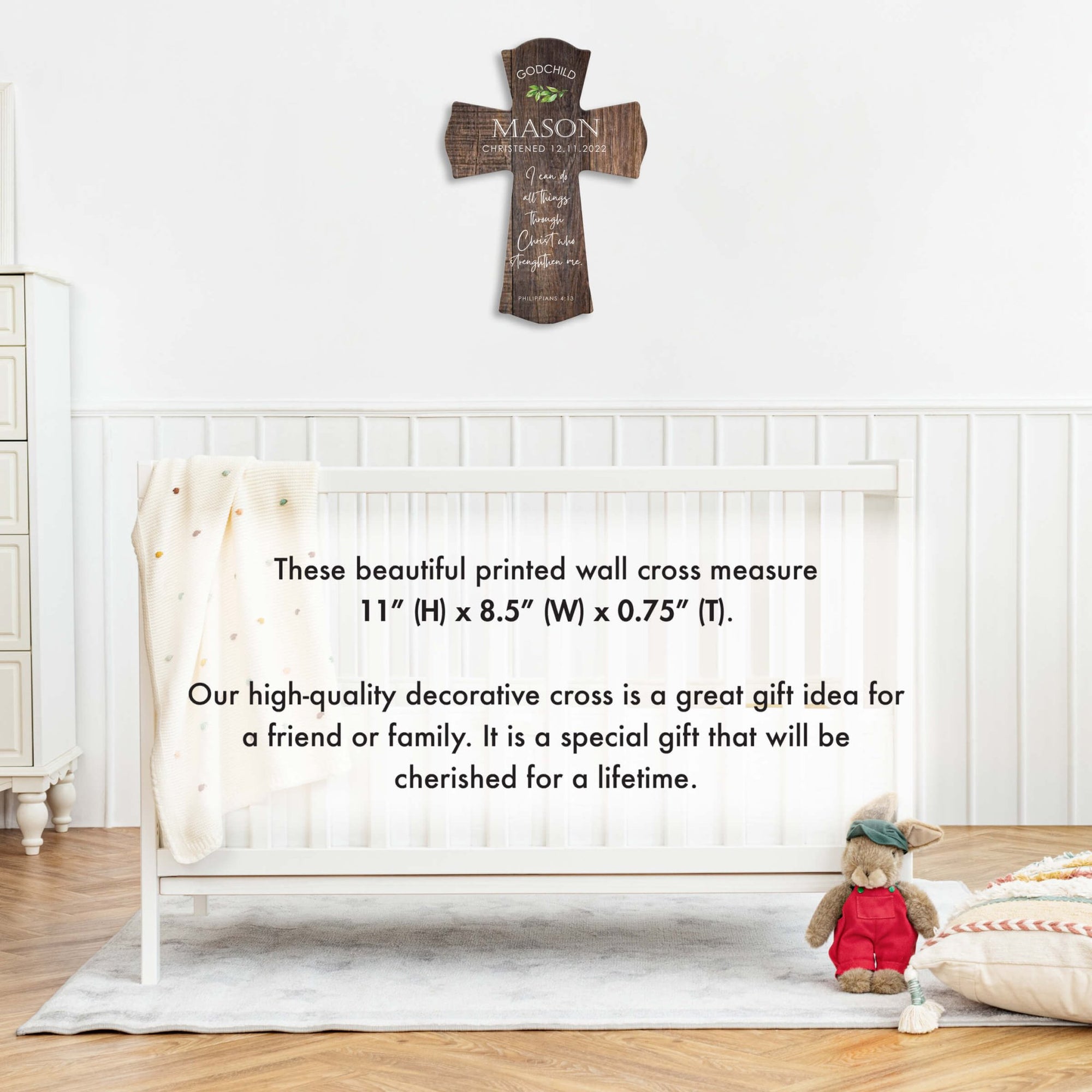 Personalized Wooden Wall Cross for Godchild - I Can Do All Things - LifeSong Milestones