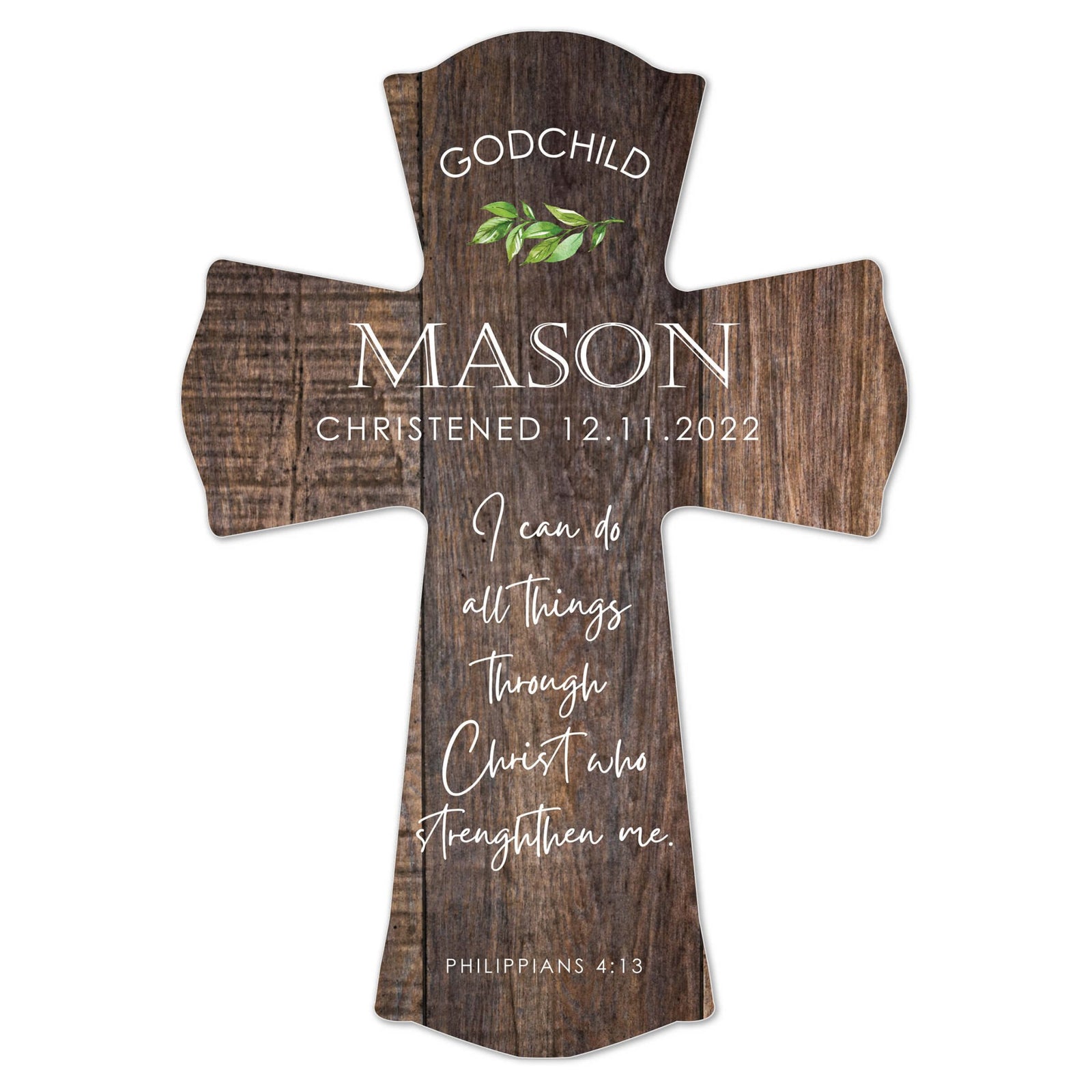 Personalized Wooden Wall Cross for Godchild - I Can Do All Things - LifeSong Milestones