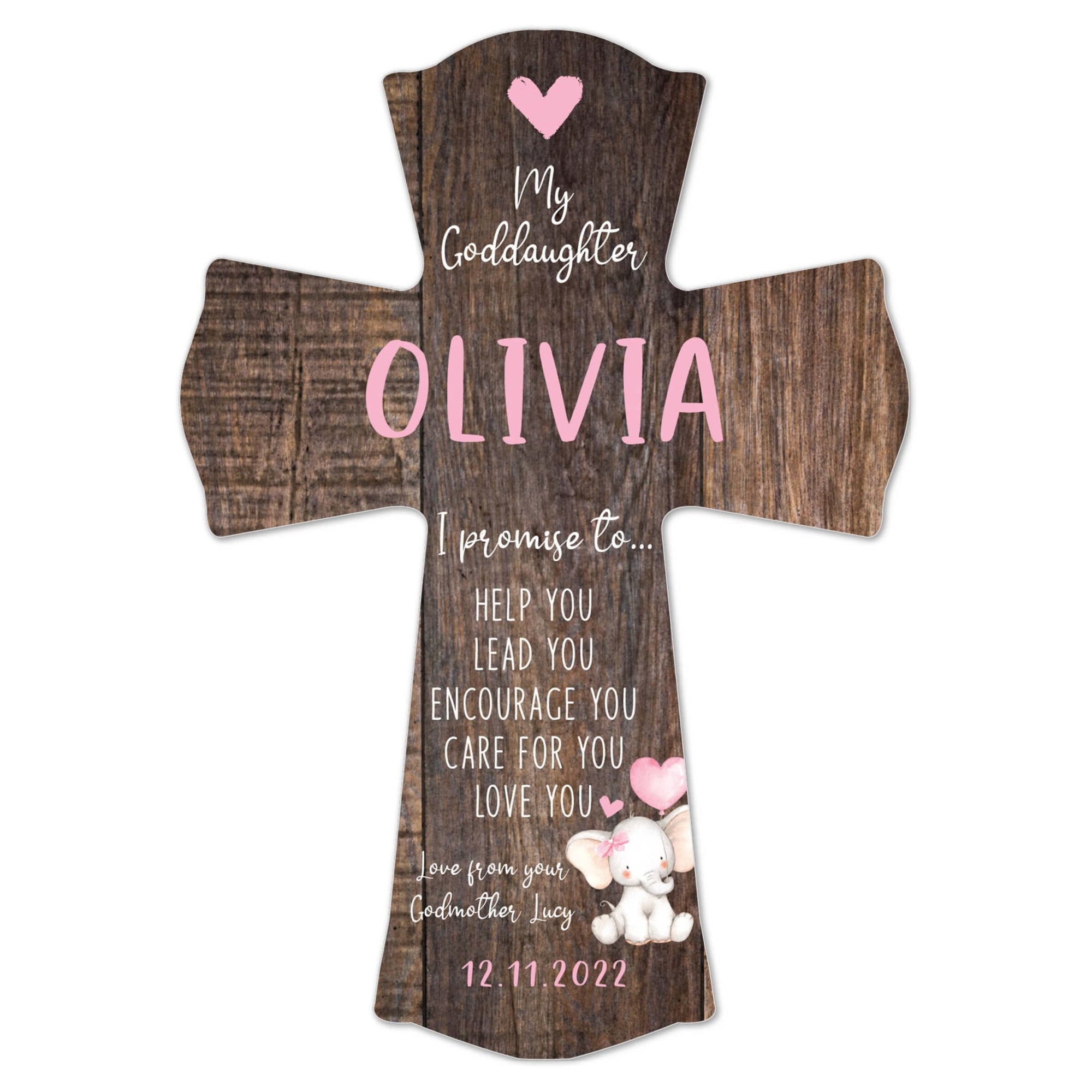 Personalized Wooden Wall Cross for Goddaughter - LifeSong Milestones