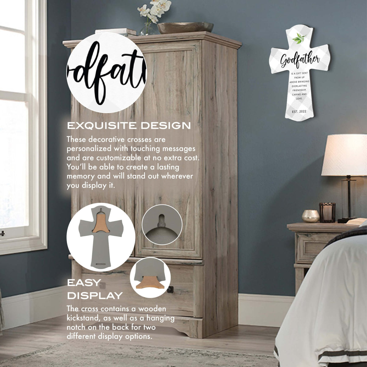 Personalized Wooden Wall Cross for Godfather - LifeSong Milestones