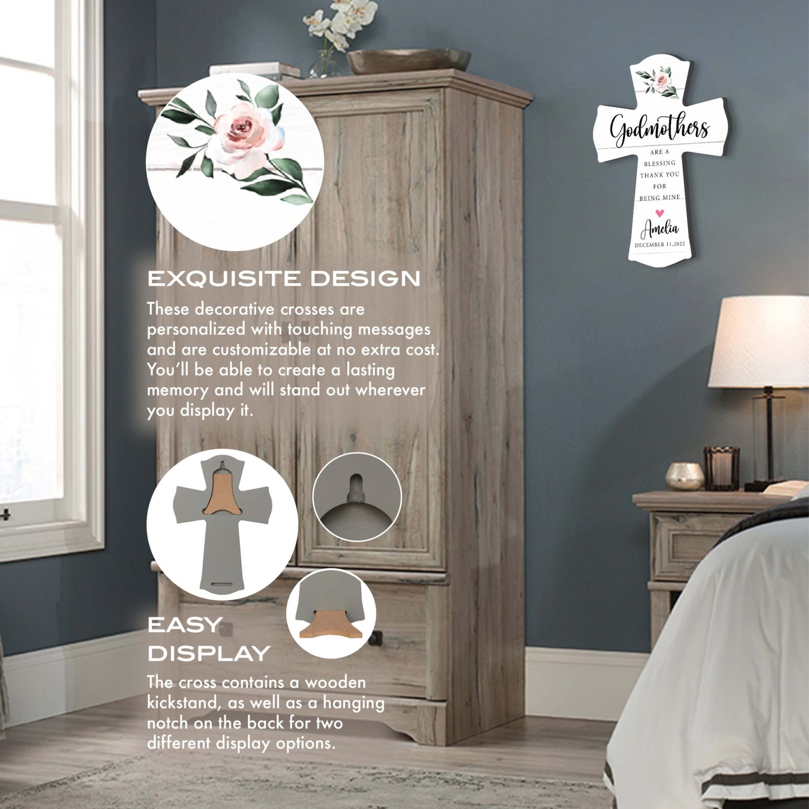 Personalized Wooden Wall Cross for Godmother - LifeSong Milestones