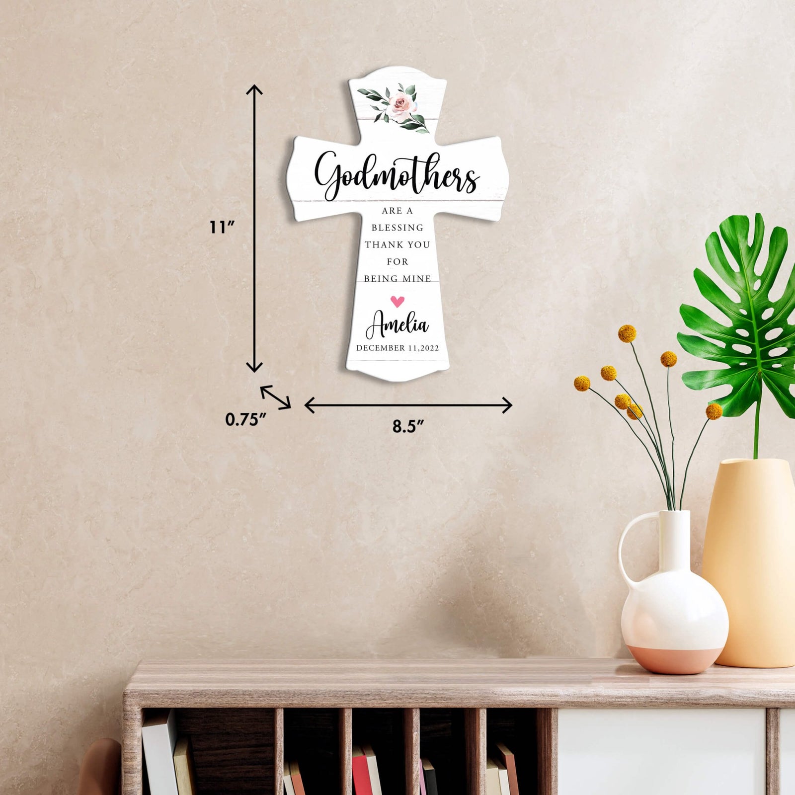 Personalized Wooden Wall Cross for Godmother - LifeSong Milestones