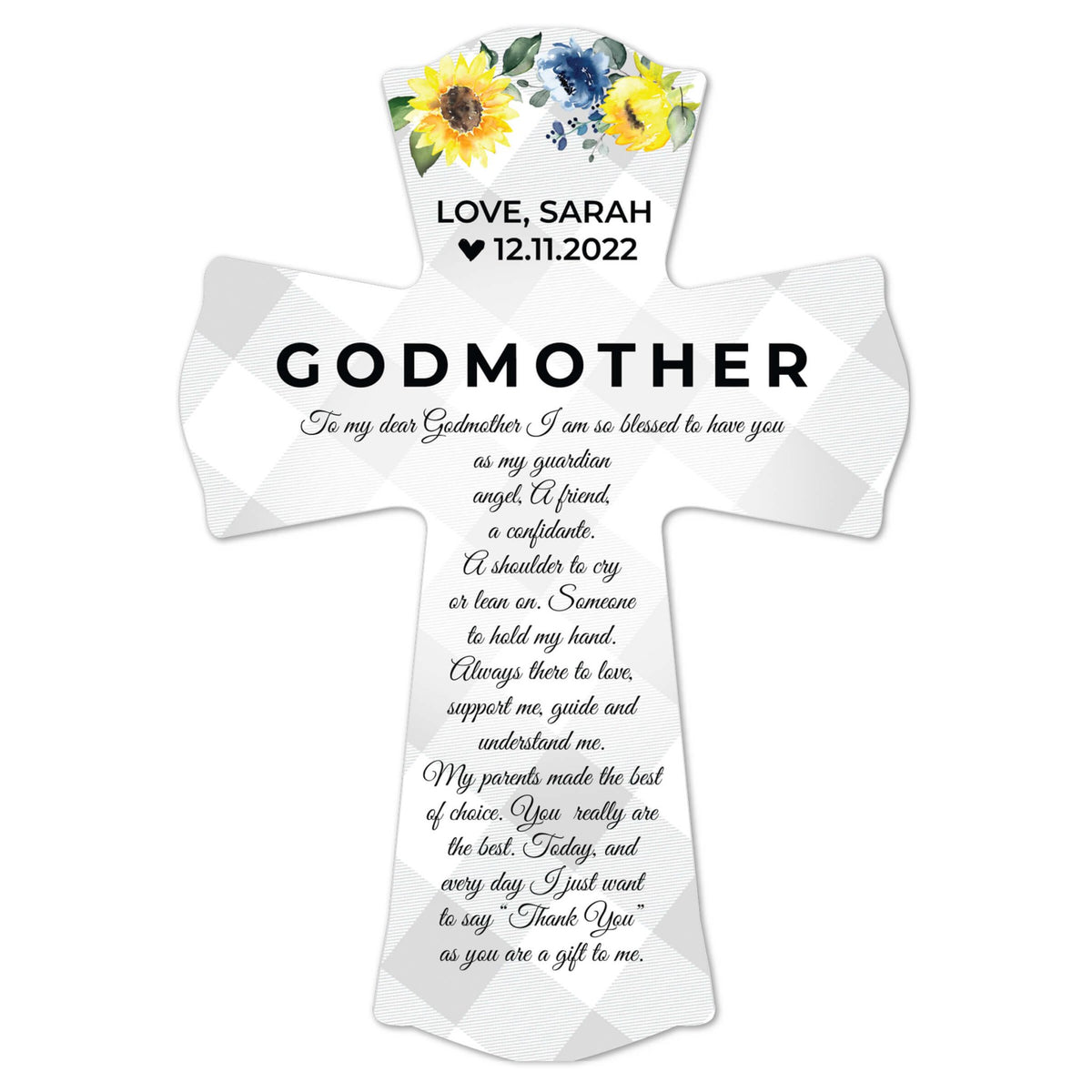 Personalized Wooden Wall Cross for Godmother - LifeSong Milestones