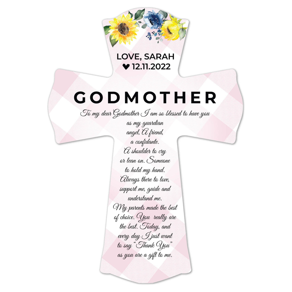 Personalized Wooden Wall Cross for Godmother - LifeSong Milestones