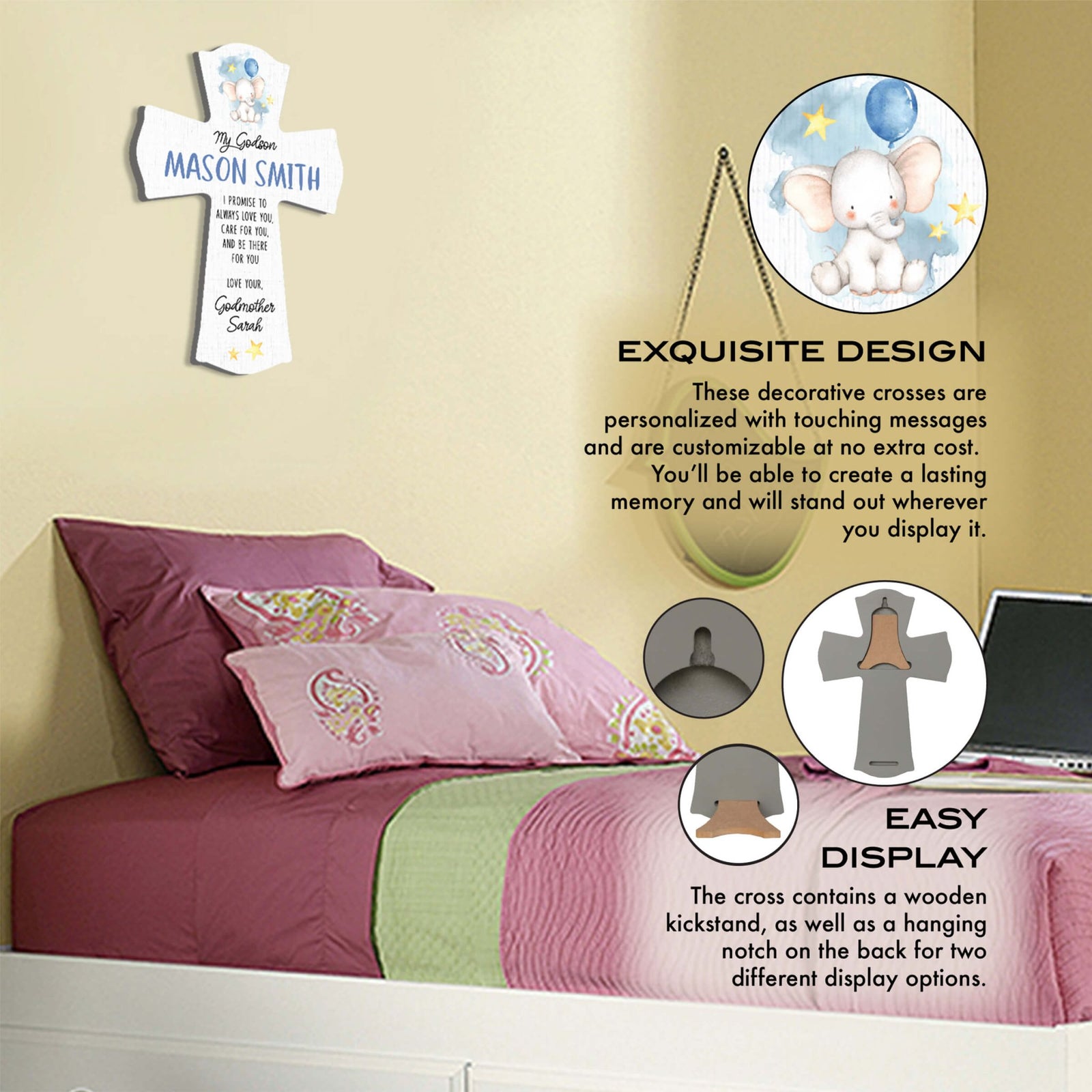 Personalized Wooden Wall Cross for Godson - LifeSong Milestones