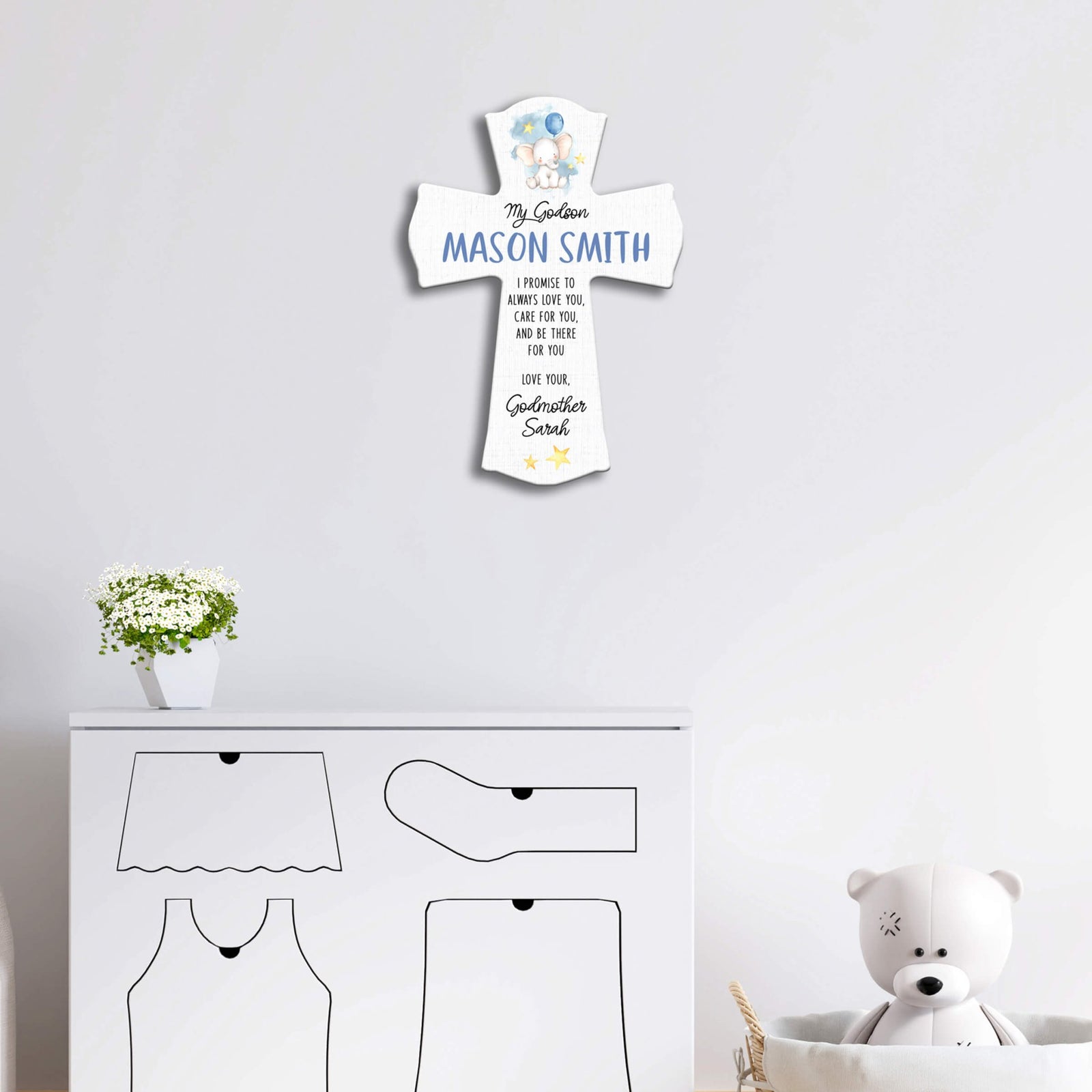 Personalized Wooden Wall Cross for Godson - LifeSong Milestones