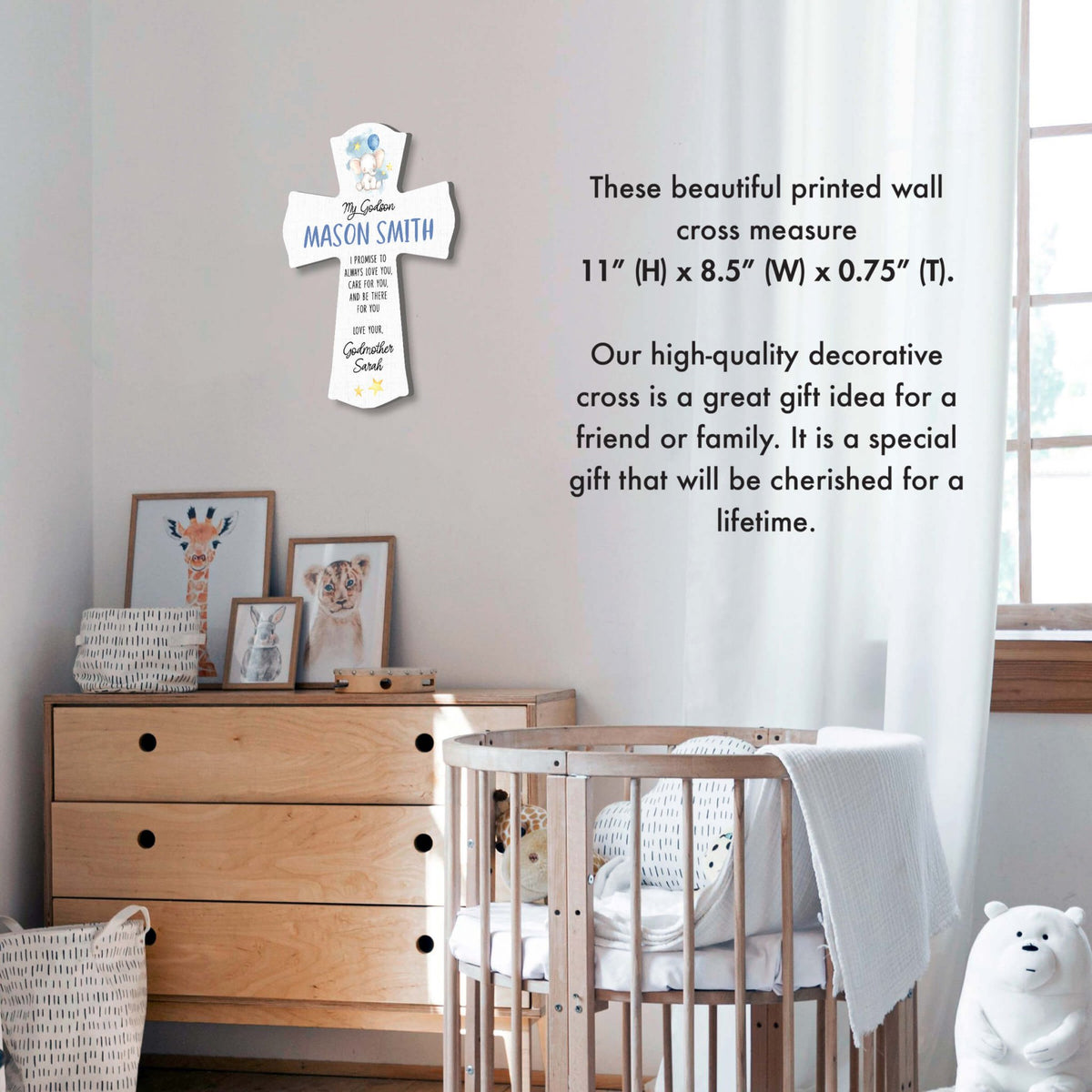 Personalized Wooden Wall Cross for Godson - LifeSong Milestones