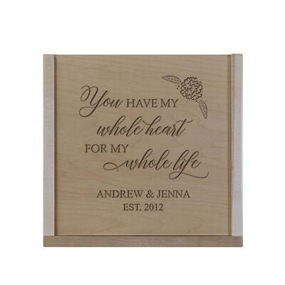 Personalized You Have My Whole Heart Wooden Wedding Card Box with Sliding Top - LifeSong Milestones