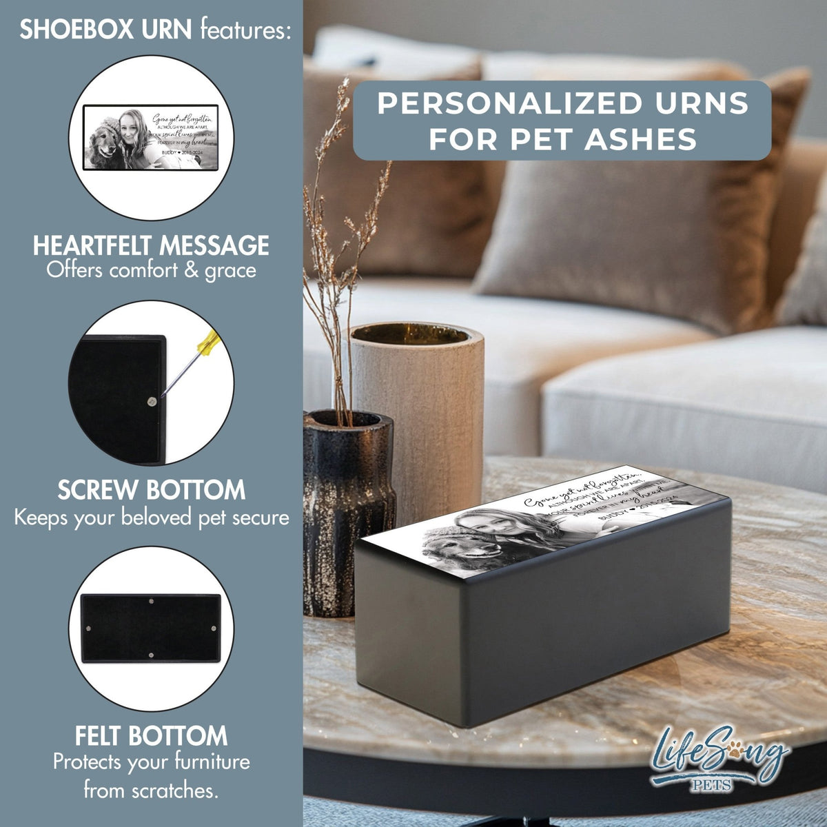 Pet Cremation Urn for Dogs and Cats - Gone Yet Not Forgotten Memorial - LifeSong Milestones
