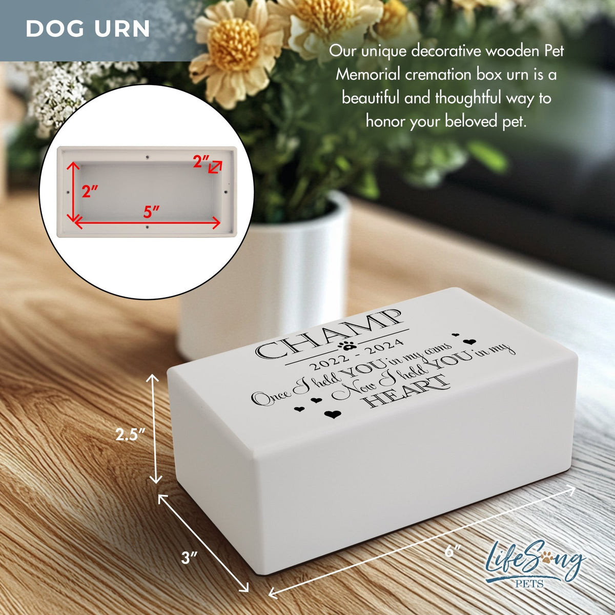 Pet Cremation Urns for Dogs and Cats Ashes – Wooden Memorial Keepsake Urn Box - Once I Held You - LifeSong Milestones
