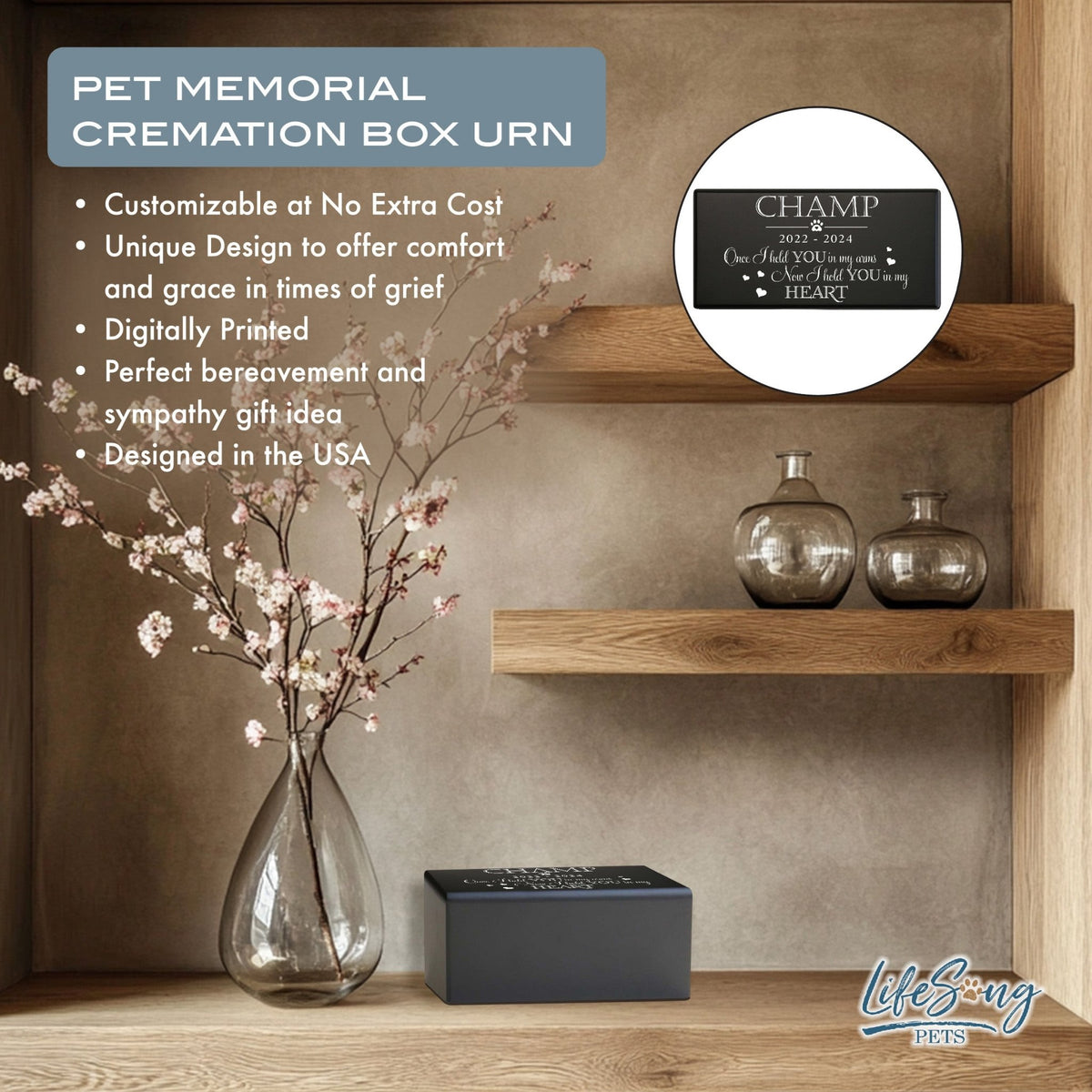 Pet Cremation Urns for Dogs and Cats Ashes – Wooden Memorial Keepsake Urn Box - Once I Held You - LifeSong Milestones