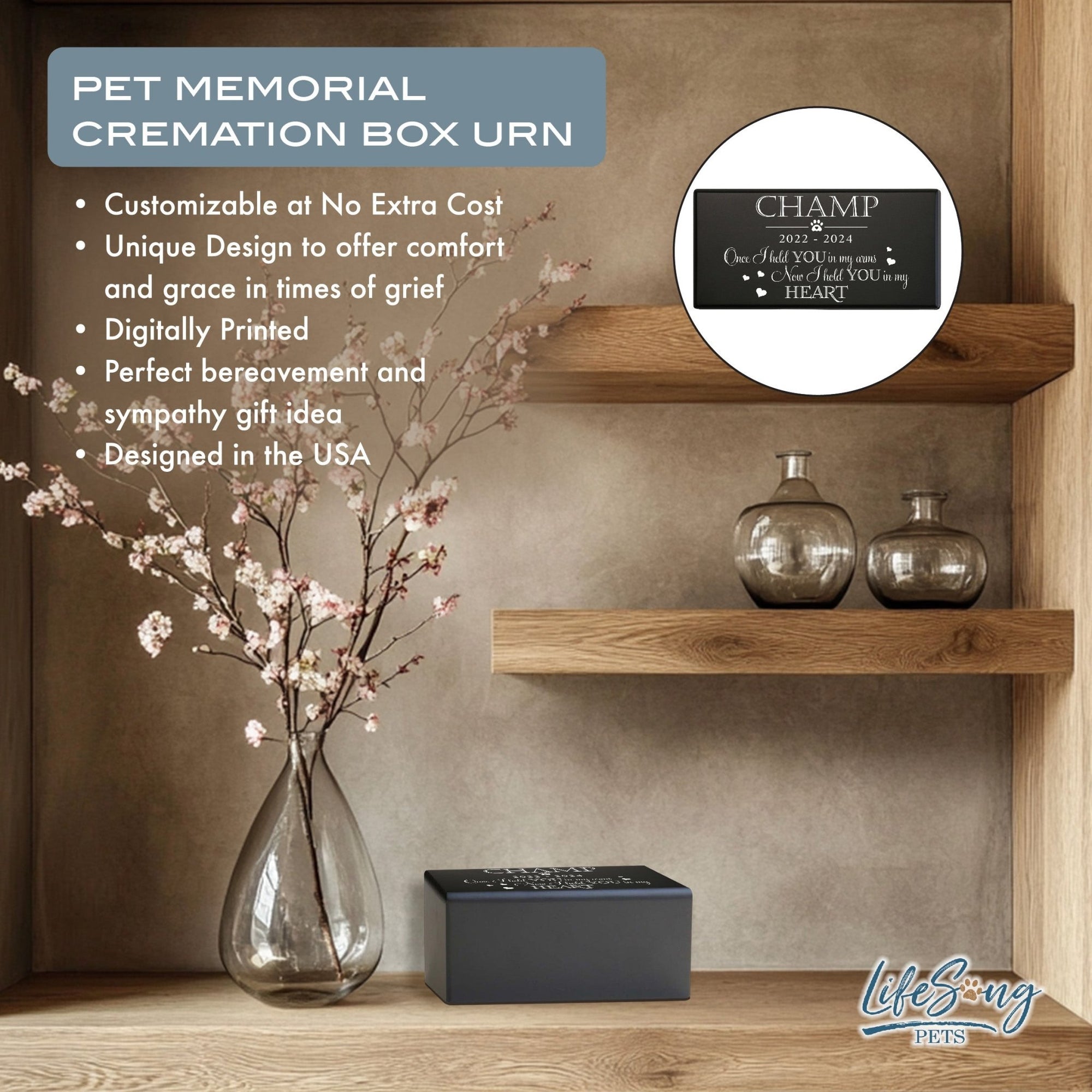 Pet Cremation Urns for Dogs and Cats Ashes – Wooden Memorial Keepsake Urn Box - Once I Held You - LifeSong Milestones