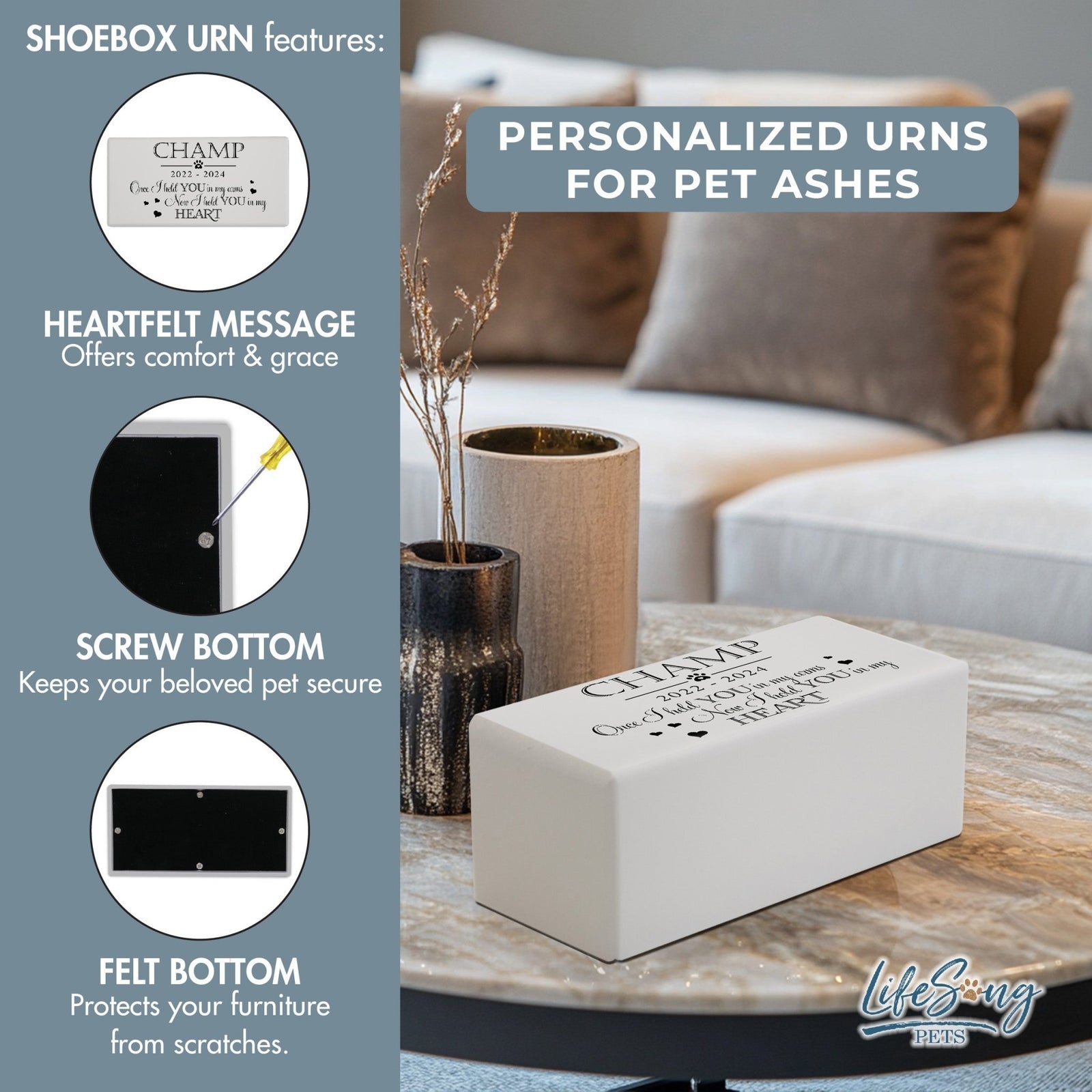 Pet Cremation Urns for Dogs and Cats Ashes – Wooden Memorial Keepsake Urn Box - Once I Held You - LifeSong Milestones