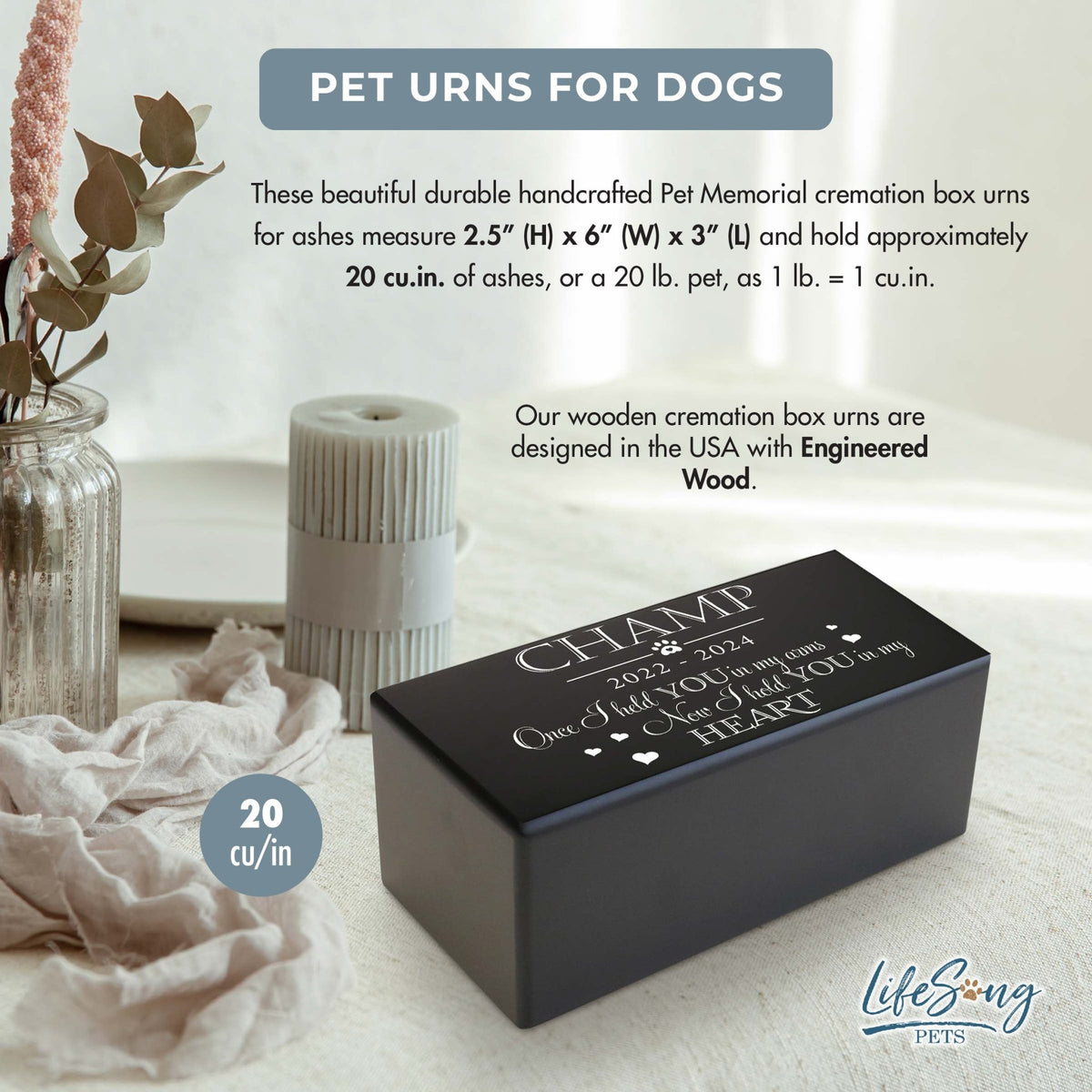 Pet Cremation Urns for Dogs and Cats Ashes – Wooden Memorial Keepsake Urn Box - Once I Held You - LifeSong Milestones