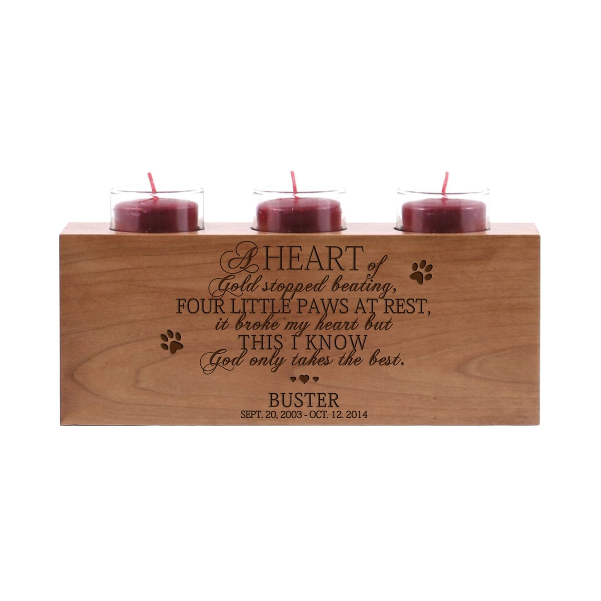 Pet Memorial 3-Hole Candle Holder - A Heart of Gold - LifeSong Milestones