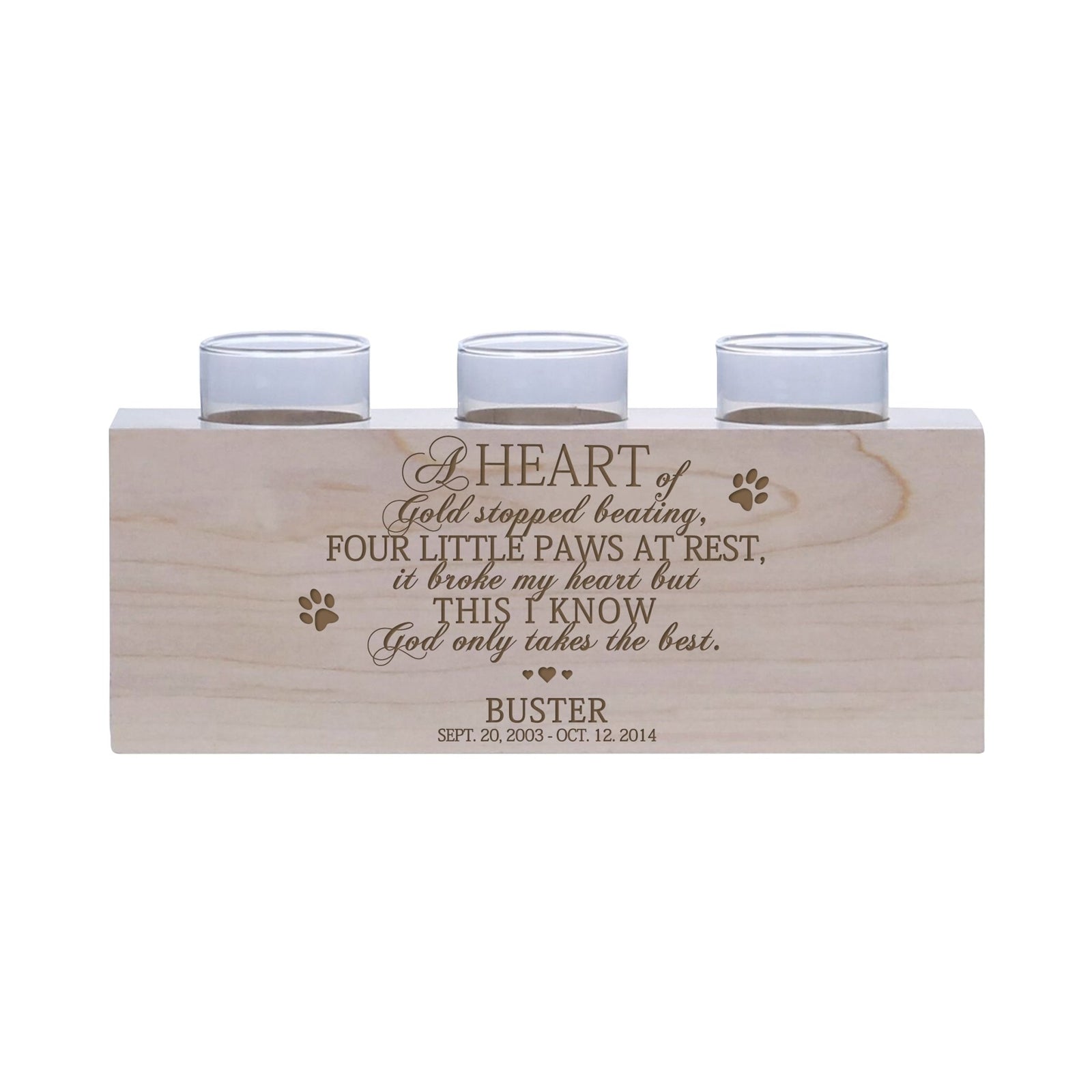 Pet Memorial 3-Hole Candle Holder - A Heart of Gold - LifeSong Milestones