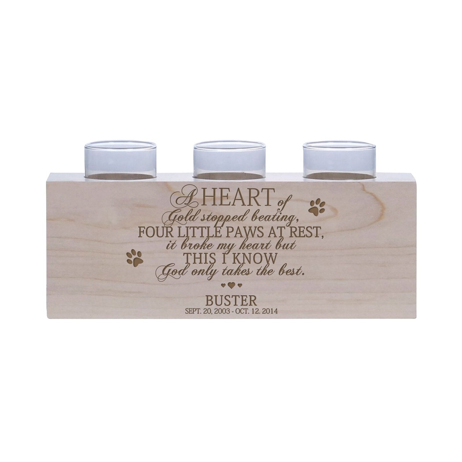 Pet Memorial 3-Hole Candle Holder - A Heart of Gold - LifeSong Milestones