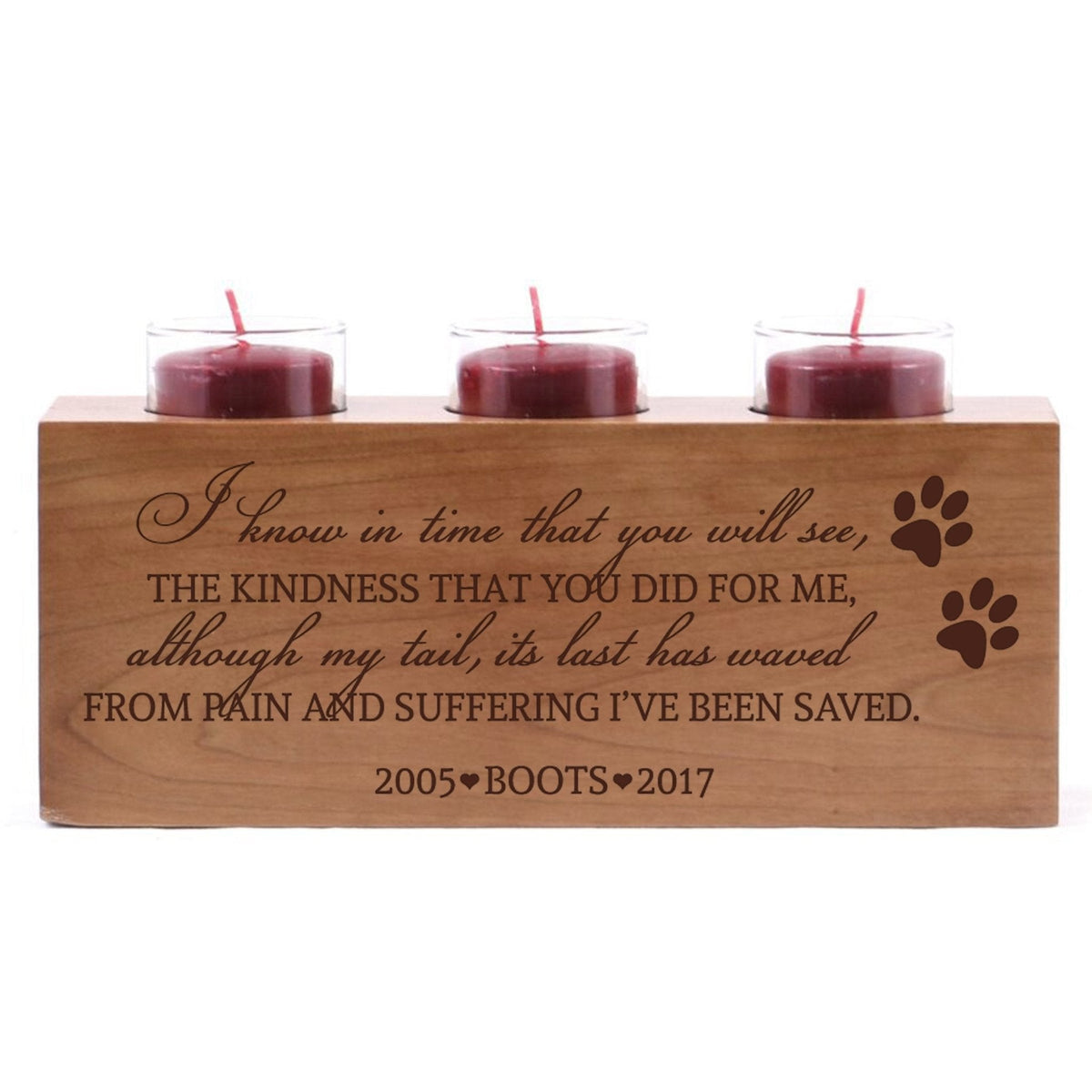 Pet Memorial 3-Hole Candle Holder - I Know In Time - LifeSong Milestones